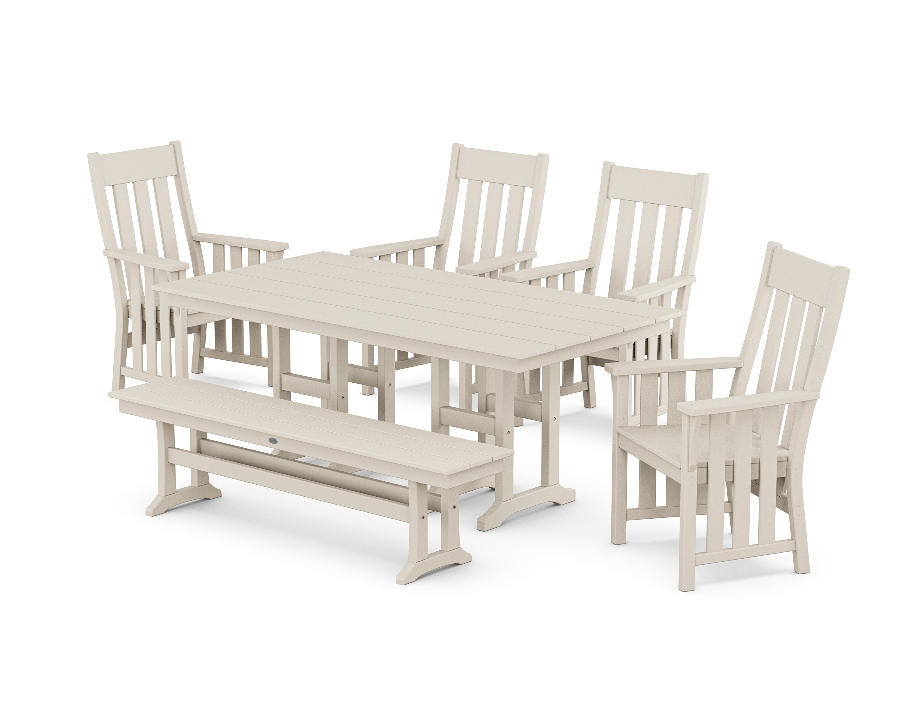Acadia 6-Piece Farmhouse Dining Set with Bench in Sand