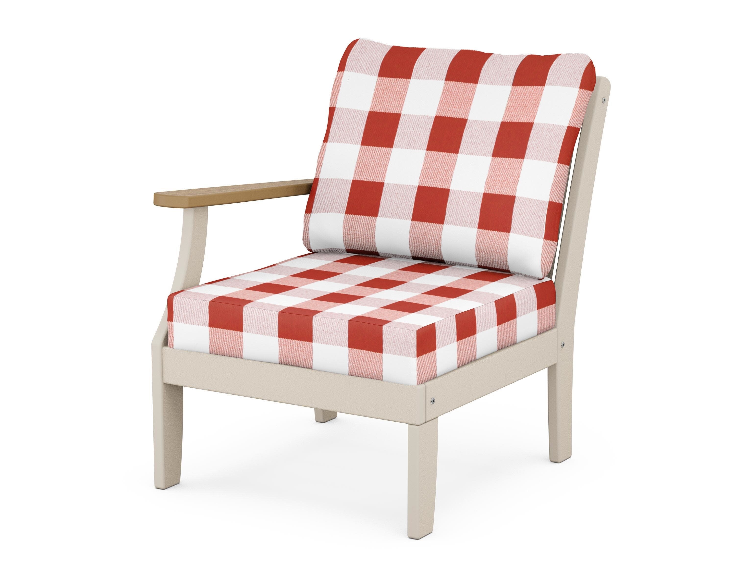 Braxton Modular Left Arm Chair in Sand / Natural / Buffalo Plaid Crimson
