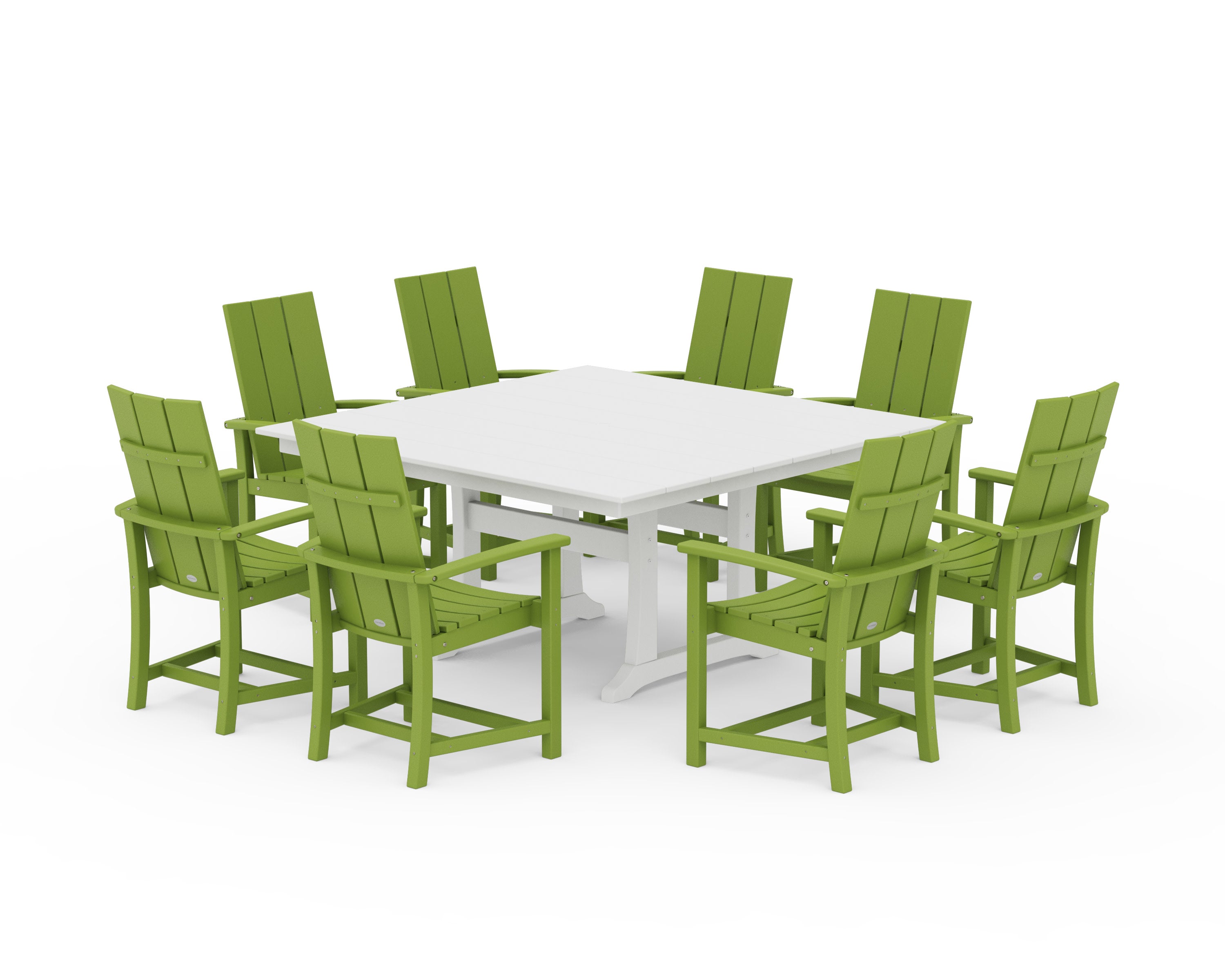 Modern Adirondack 9-Piece Farmhouse Trestle Dining Set in Lime / White
