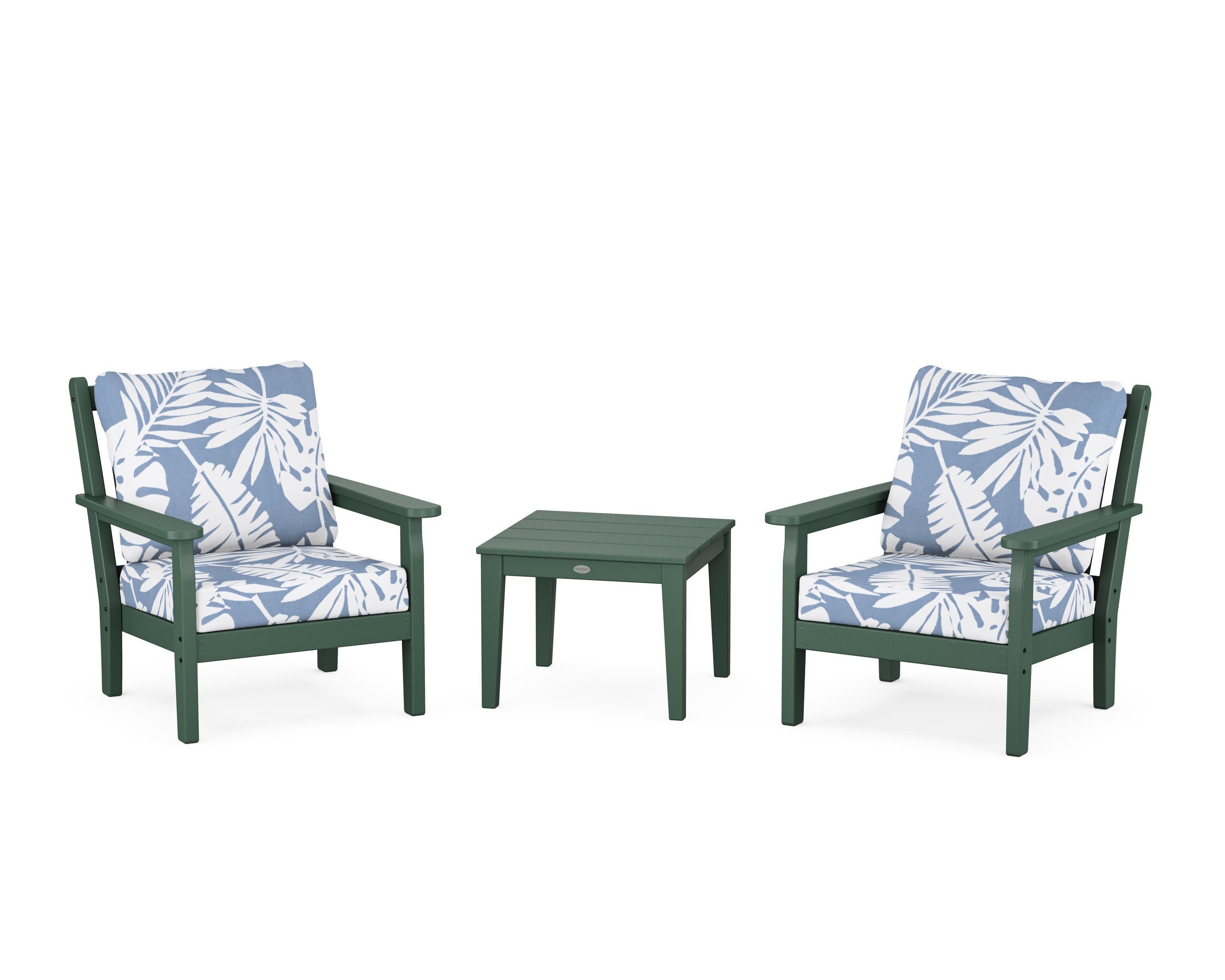 Chippendale 3-Piece Deep Seating Set in Green / Leaf Sky Blue