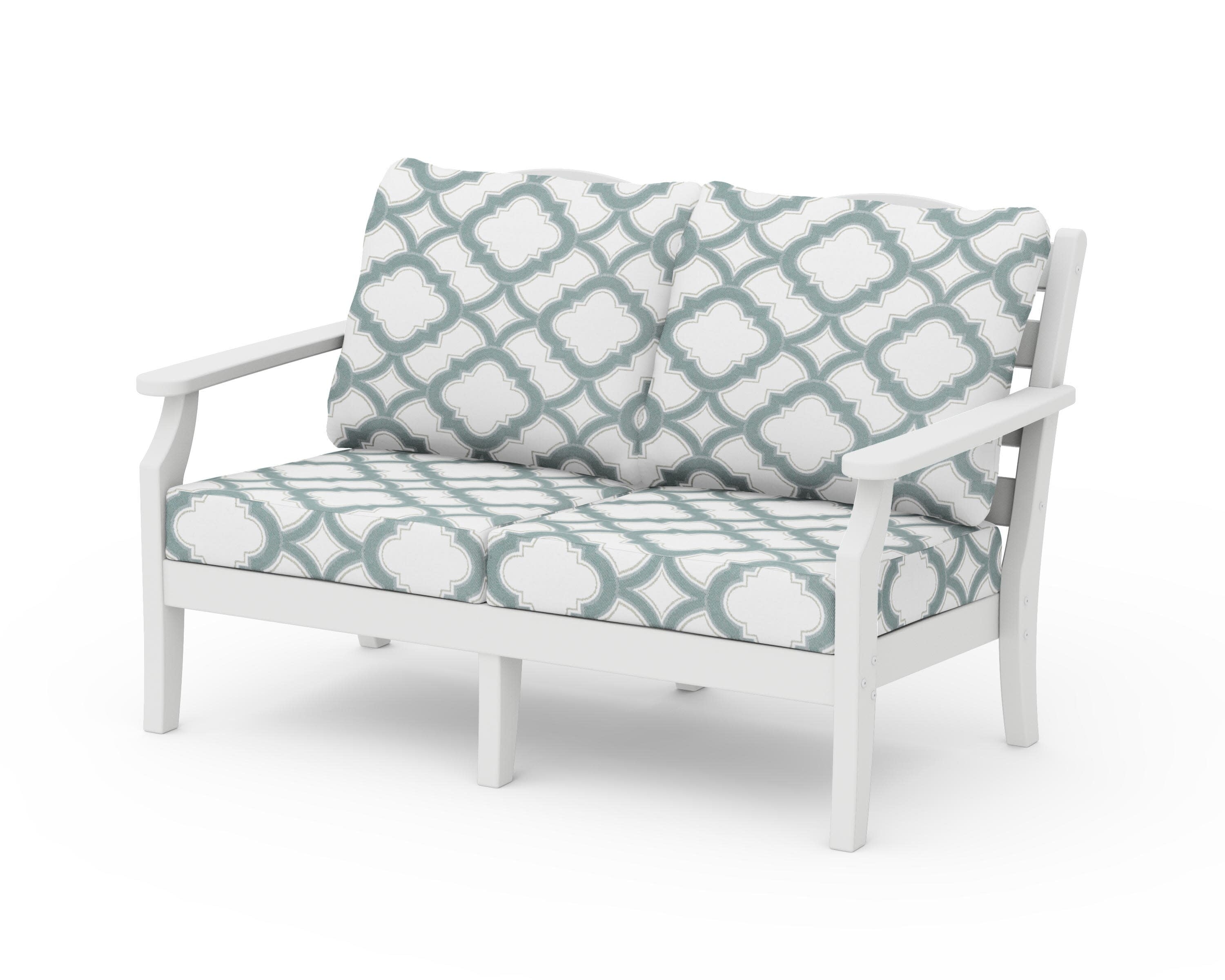 Savannah Deep Seating Loveseat in White / Trellis Glacier Spa