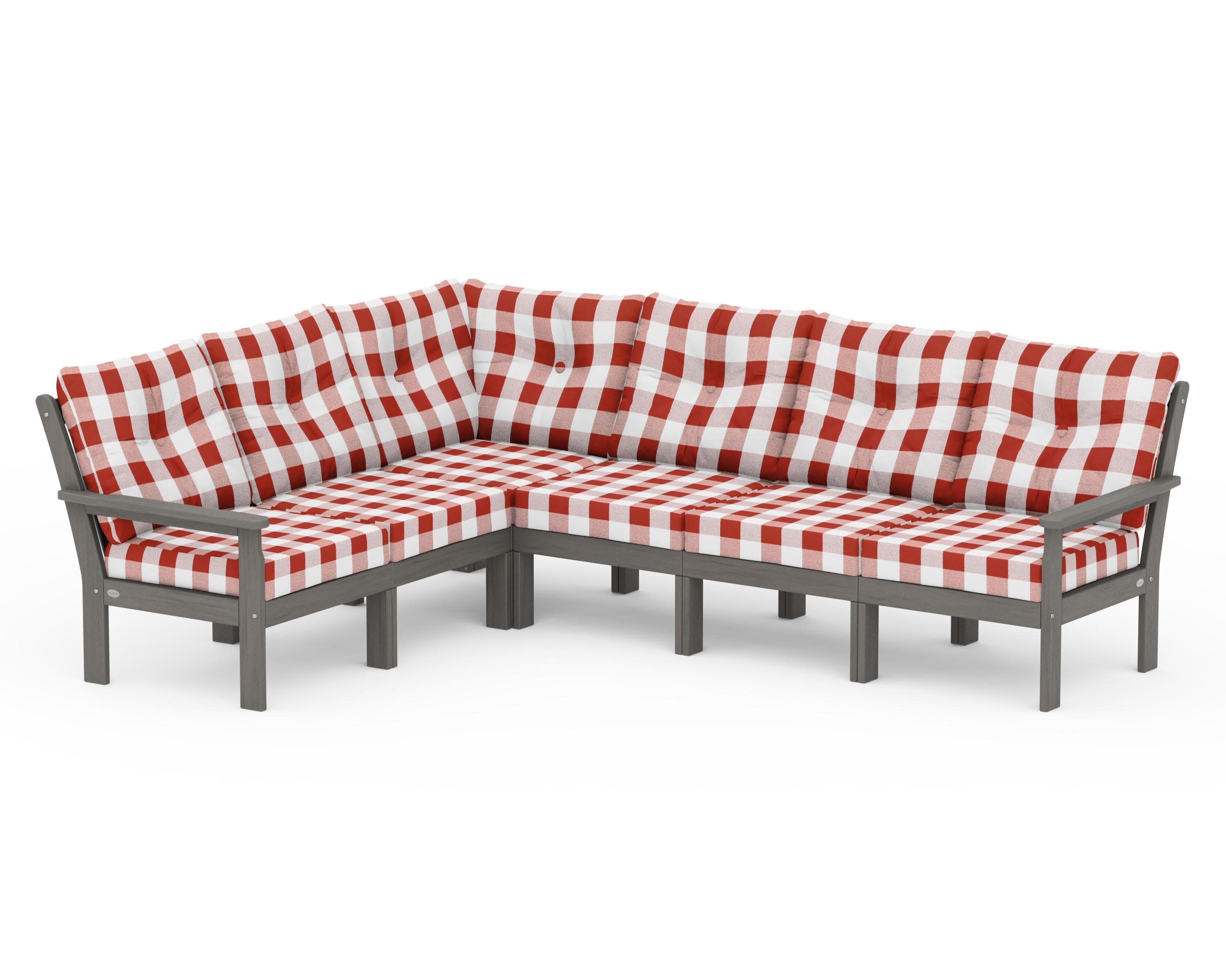 Vineyard 6-Piece Sectional in Driftwood / Buffalo Plaid Crimson