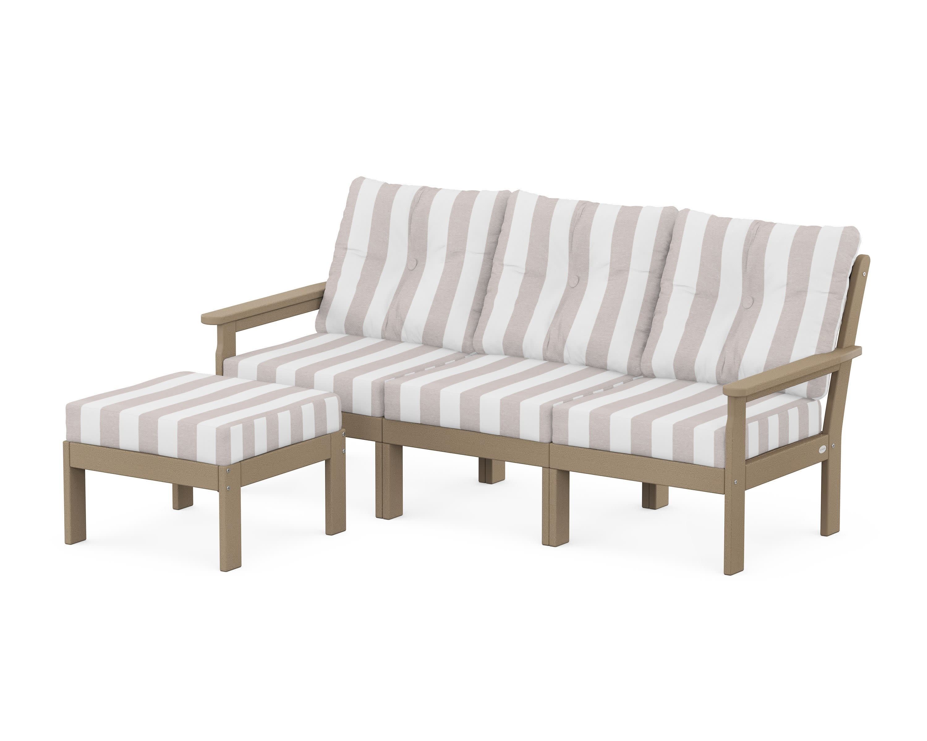 Vineyard 4-Piece Sectional with Ottoman in Vintage Sahara / Cabana Stripe Dune Burlap