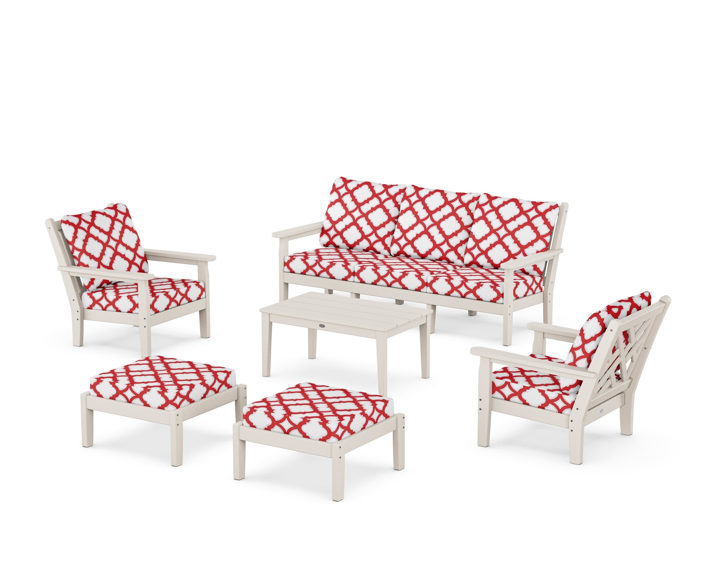 Chippendale 6-Piece Lounge Sofa Set in Sand / Trellis Crimson