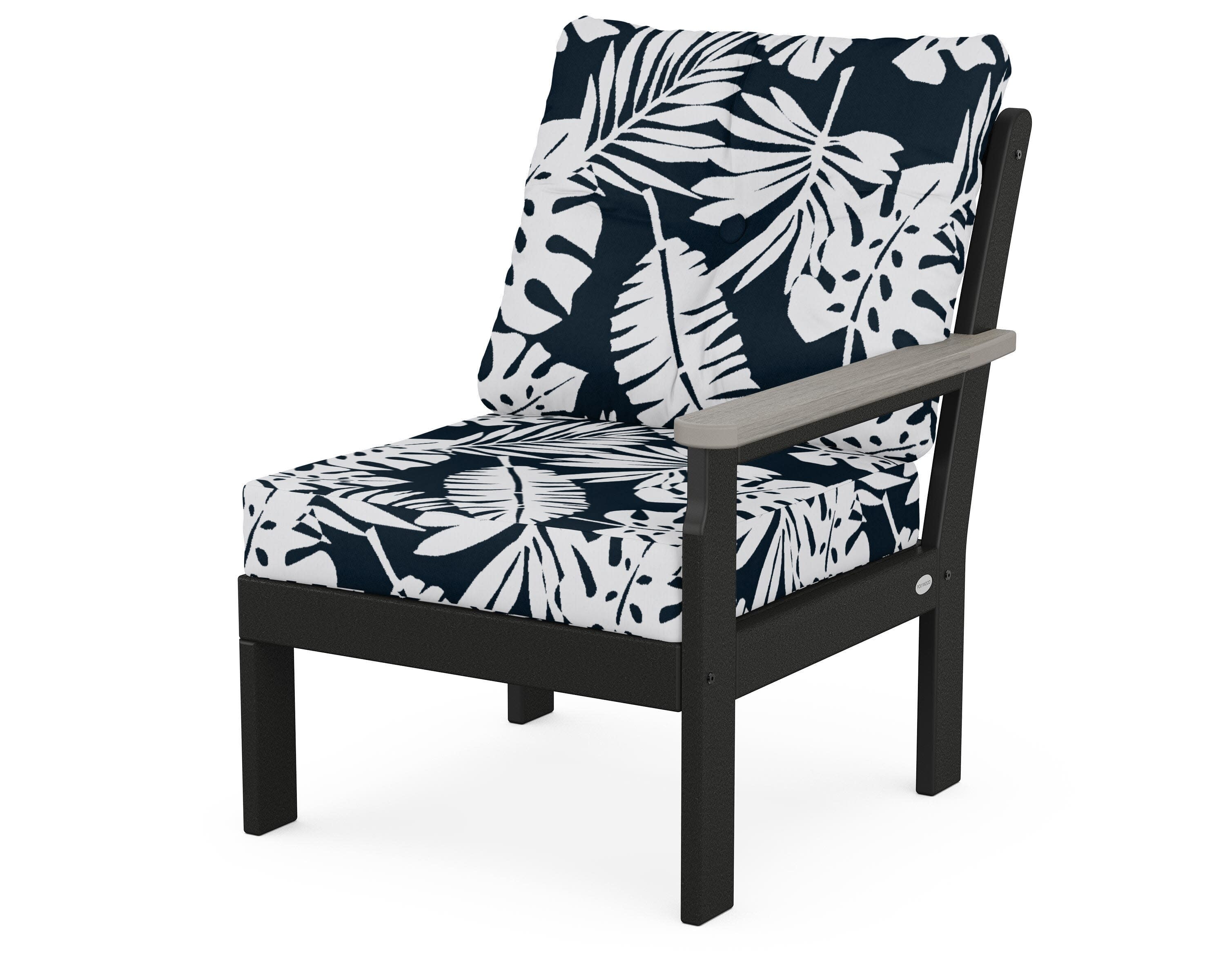 Vineyard Modular Right Arm Chair in Black / Driftwood / Leaf Marine Indigo