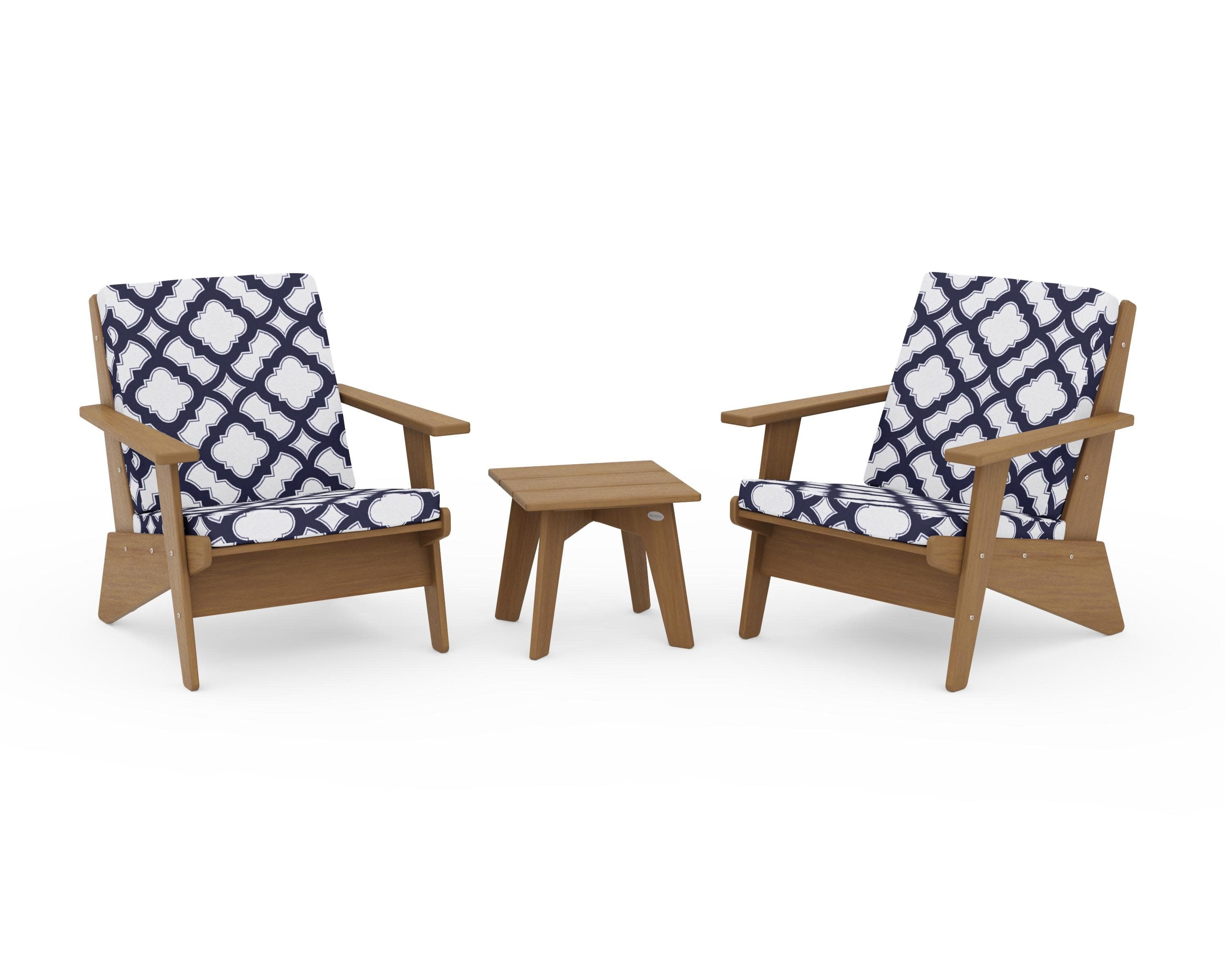 Riviera Modern Lounge 3-Piece Set in Natural / Trellis Navy