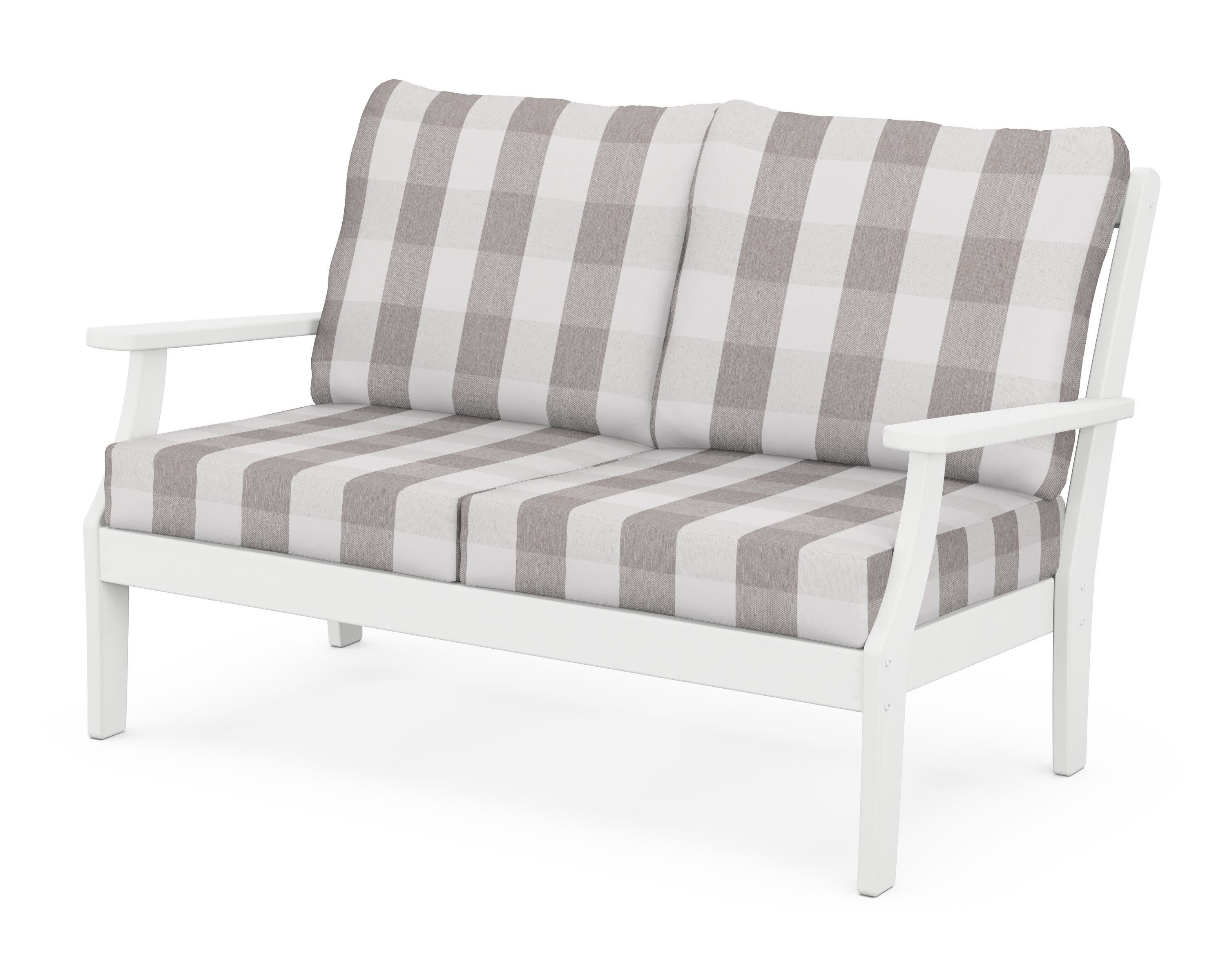Braxton Deep Seating Loveseat in White / Buffalo Plaid Grey Mist