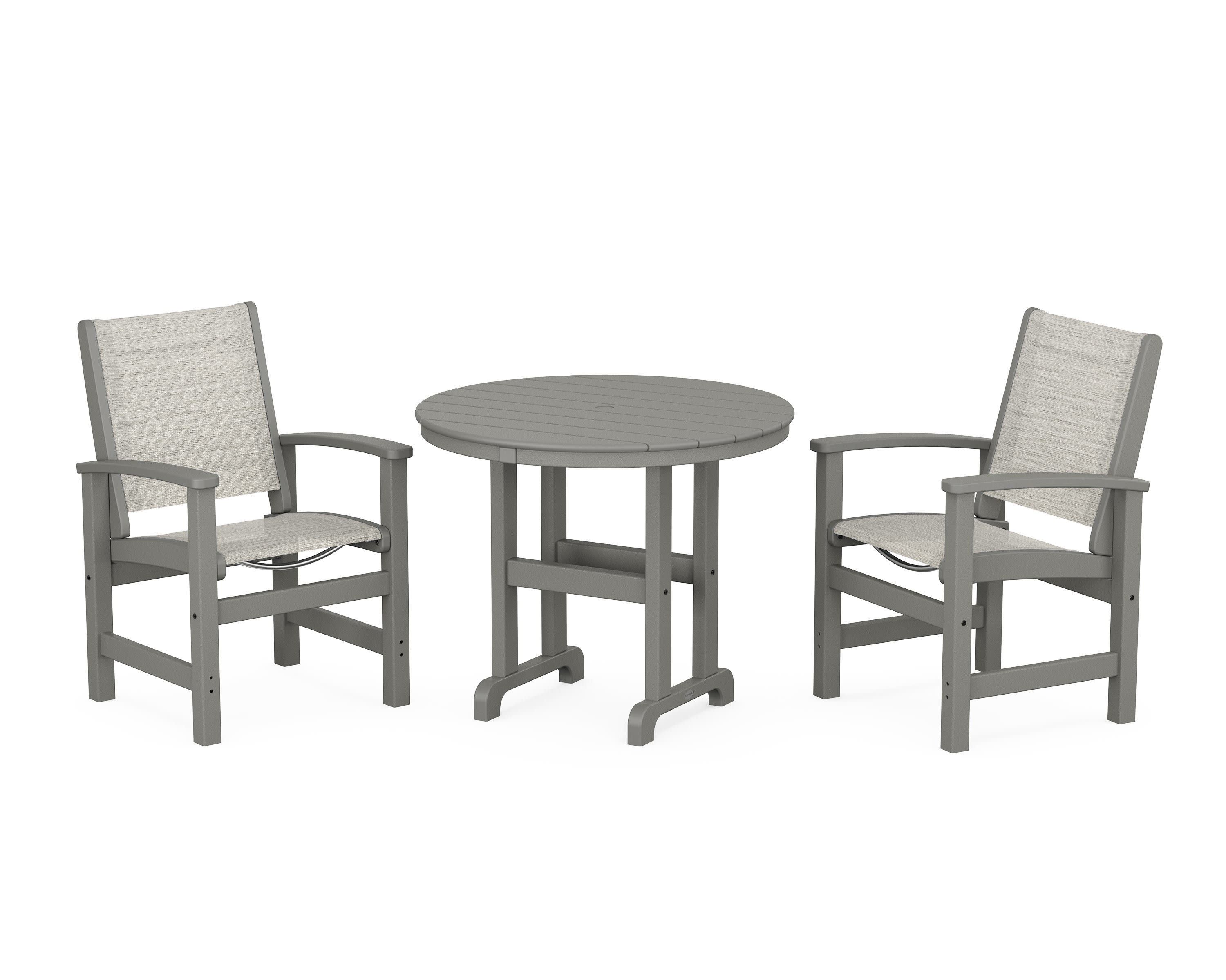 Coastal 3-Piece Round Dining Set in Slate Grey / Birch Sling