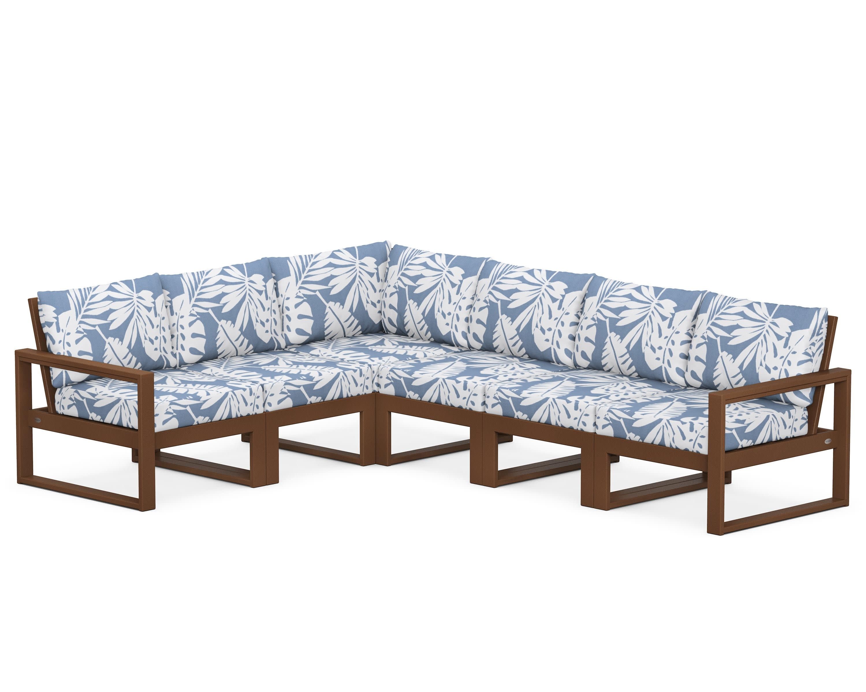 EDGE 6-Piece Modular Deep Seating Set in Teak / Leaf Sky Blue