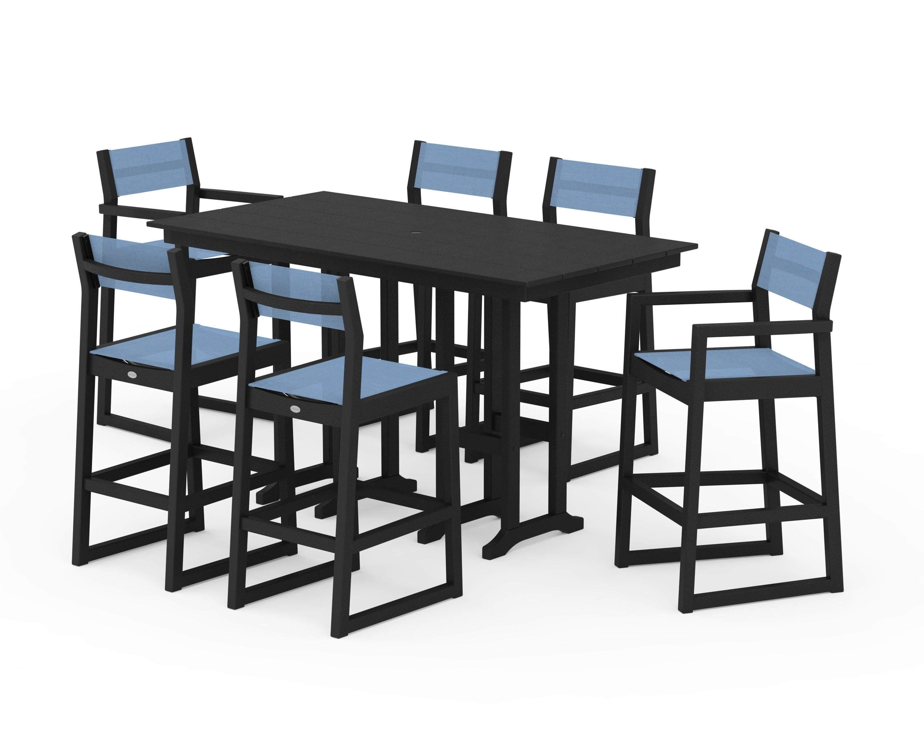 EDGE Sling 7-Piece Farmhouse Bar Set in Black / Poolside Sling