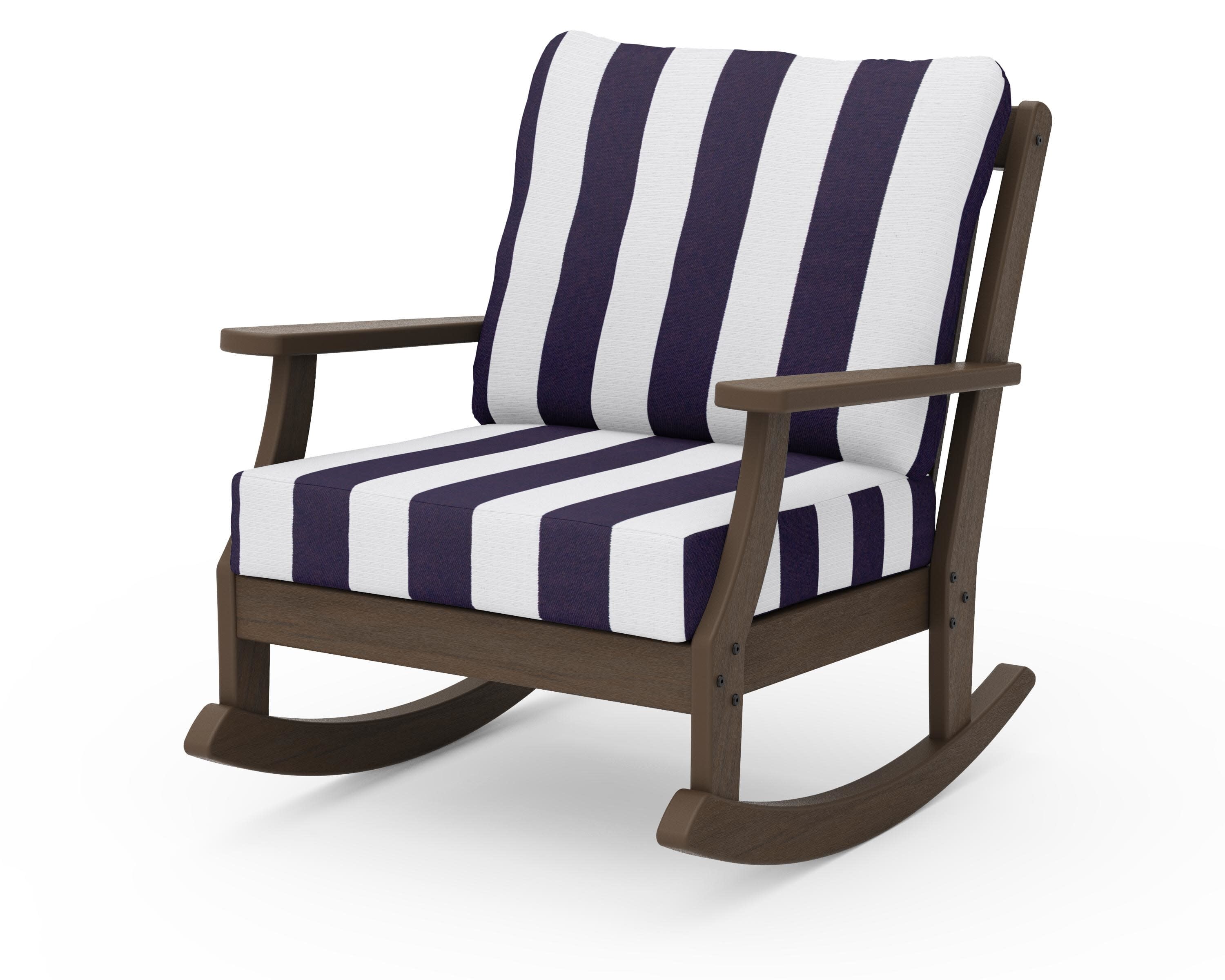 Braxton Deep Seating Rocking Chair in Kona / Cabana Stripe Navy