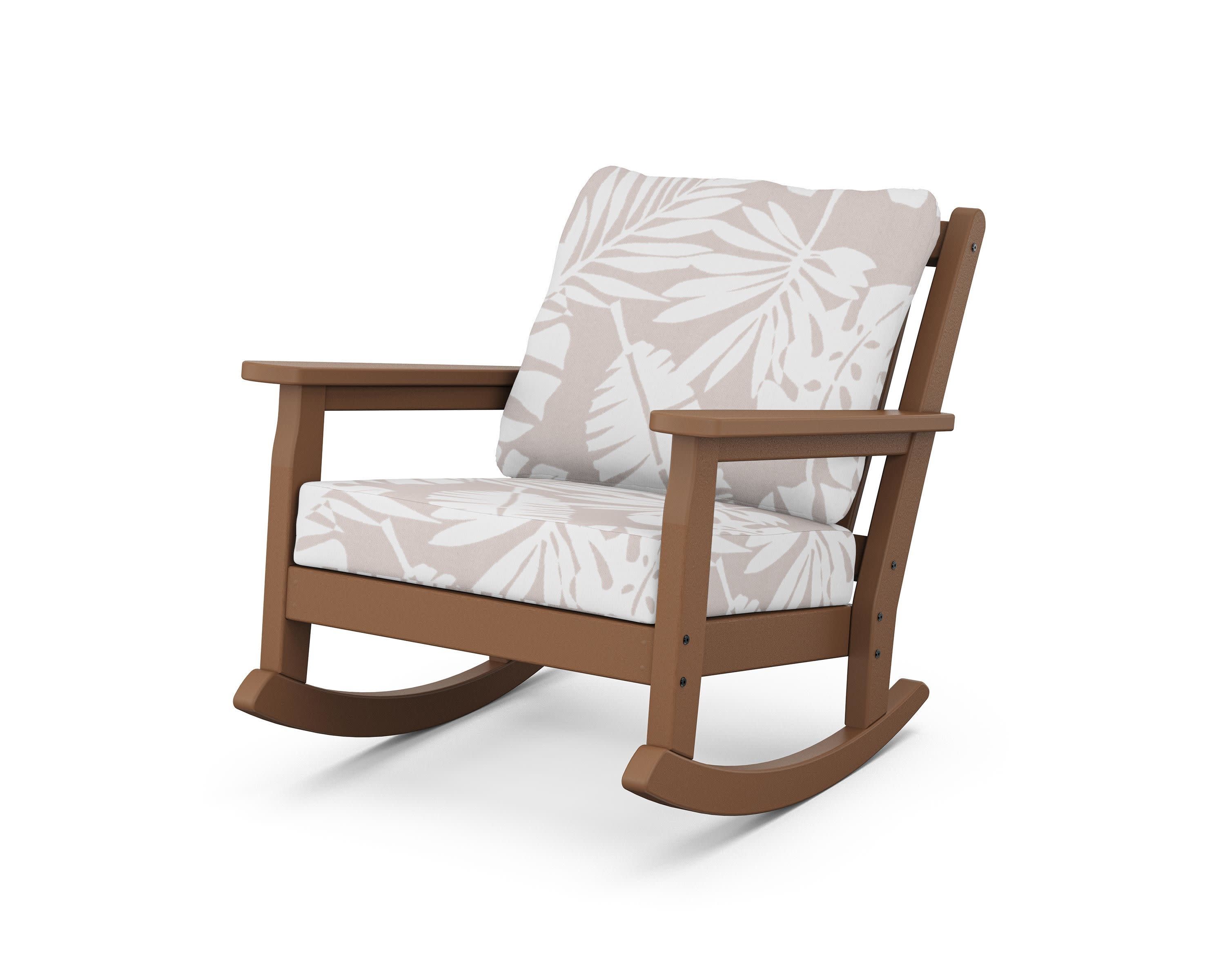Chippendale Deep Seating Rocking Chair in Teak / Leaf Dune Burlap