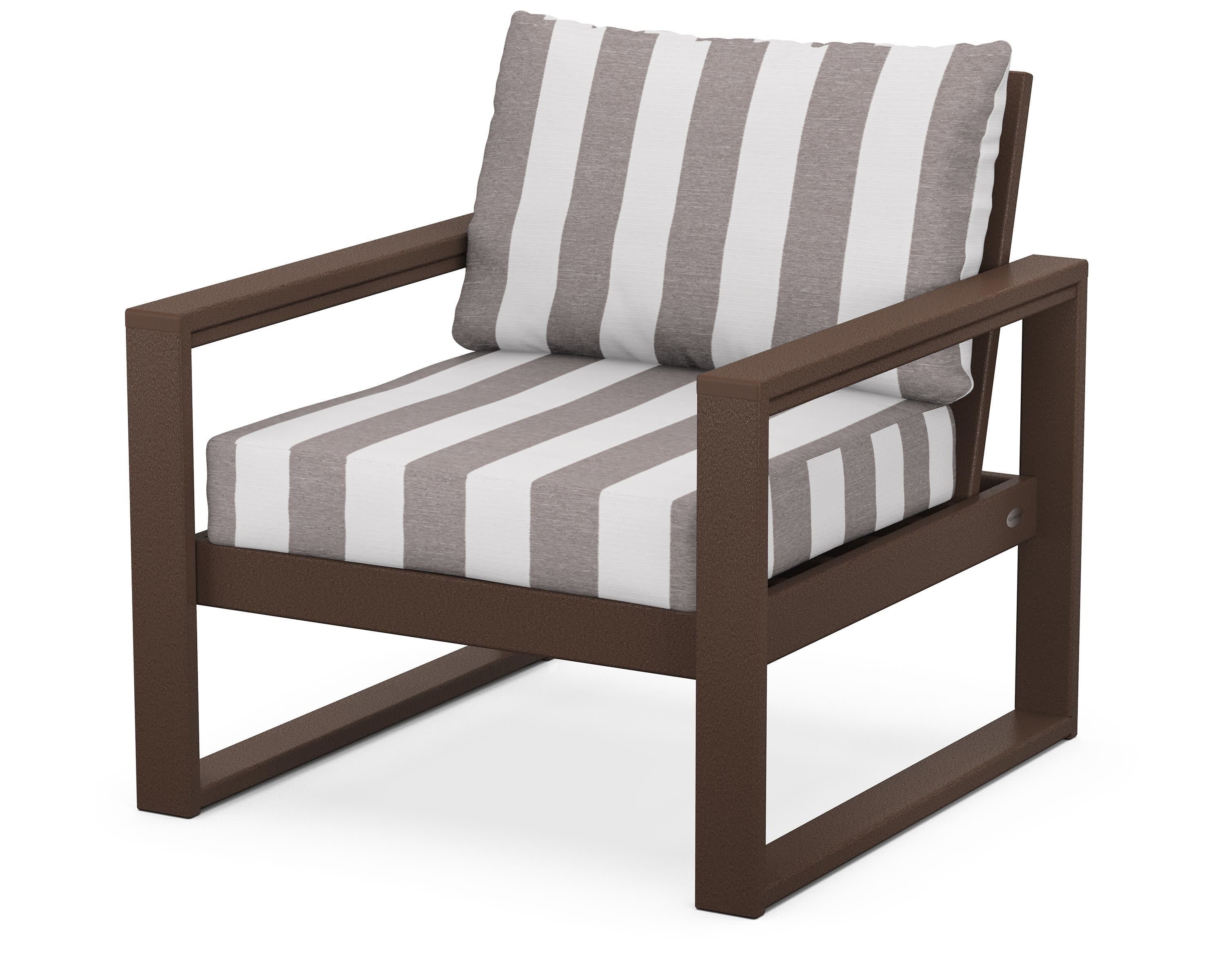 EDGE Club Chair in Mahogany / Cabana Stripe Grey Mist