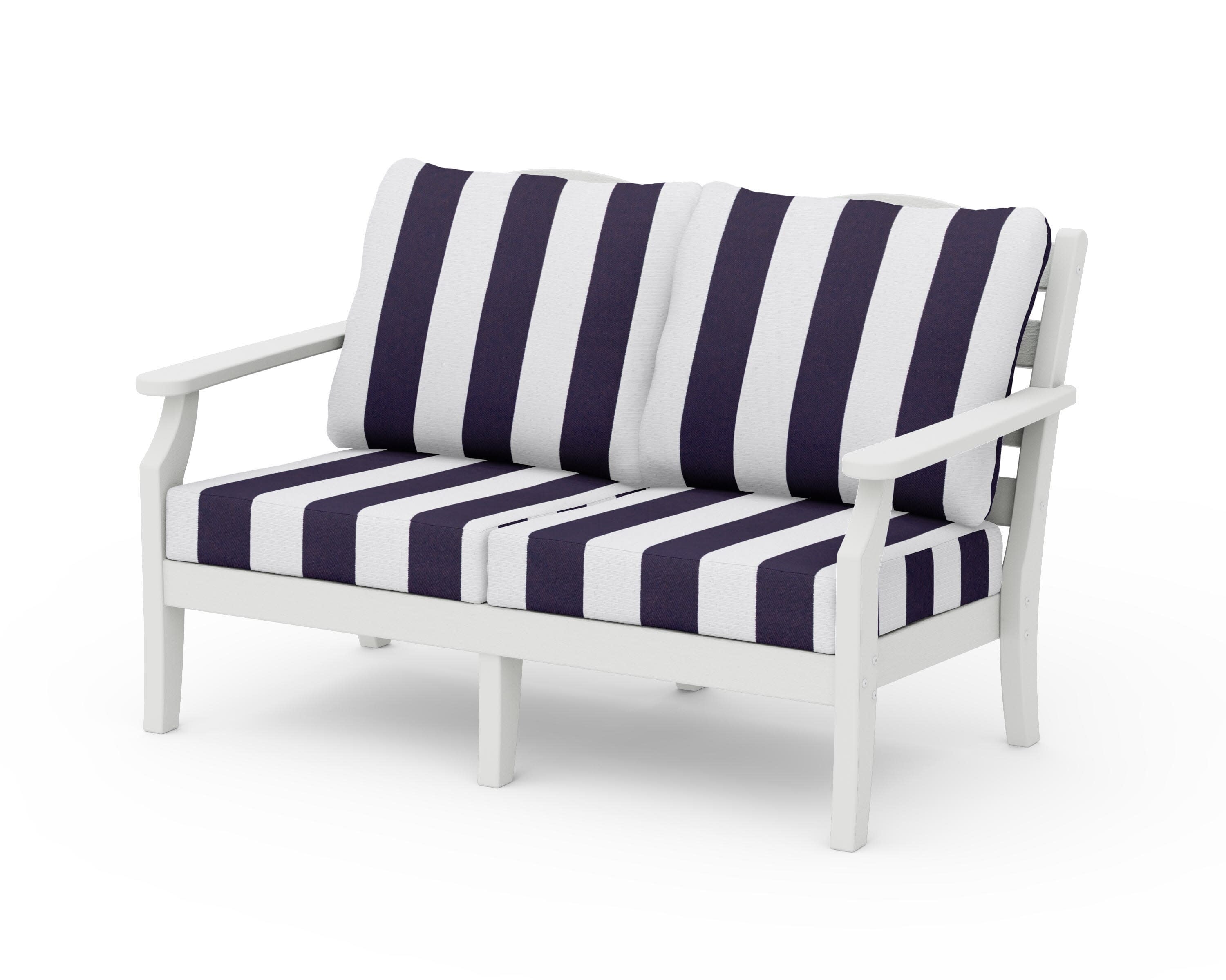 Savannah Deep Seating Loveseat in Vintage White / Cabana Stripe Navy