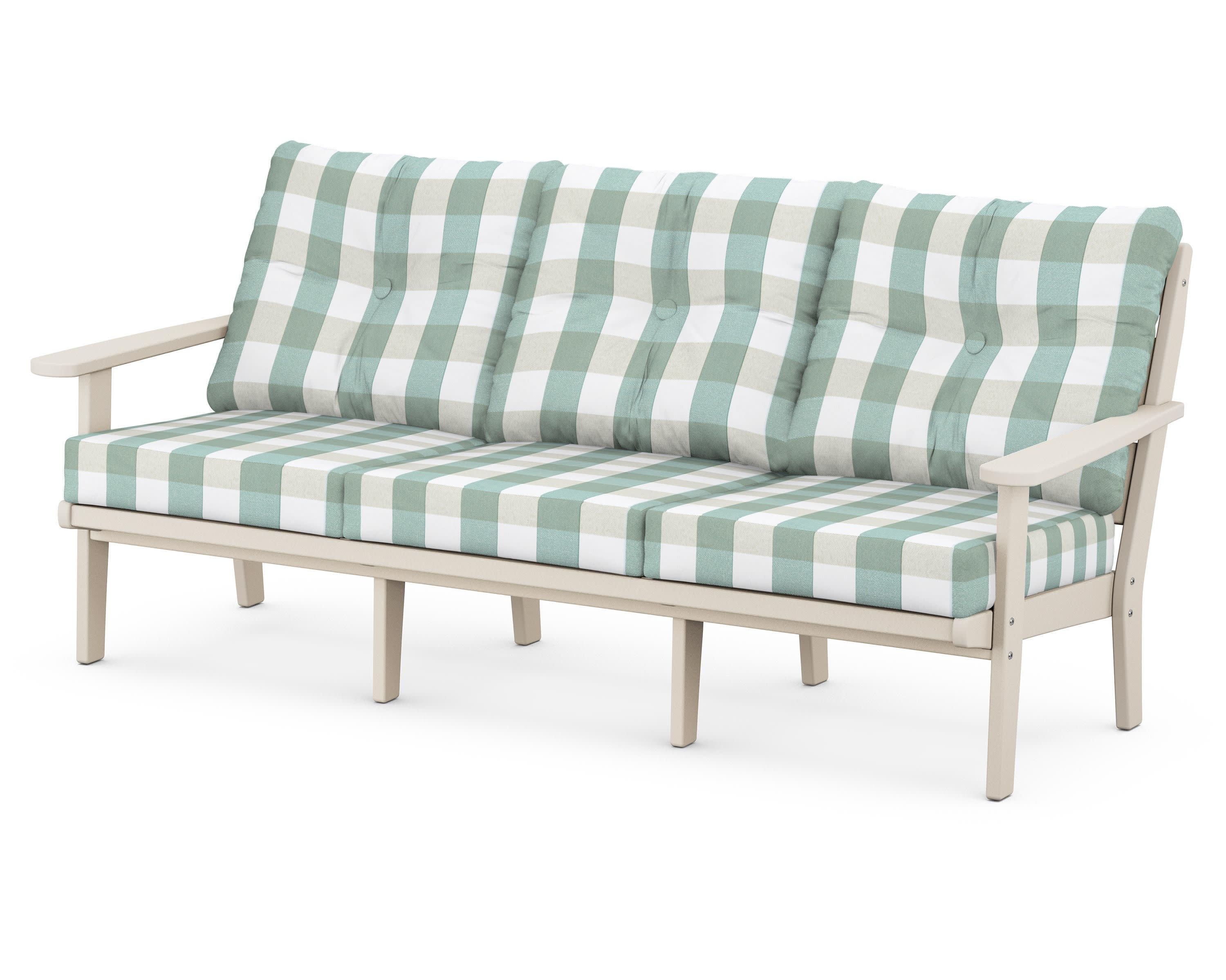 Lakeside Deep Seating Sofa in Sand / Buffalo Plaid Glacier Spa