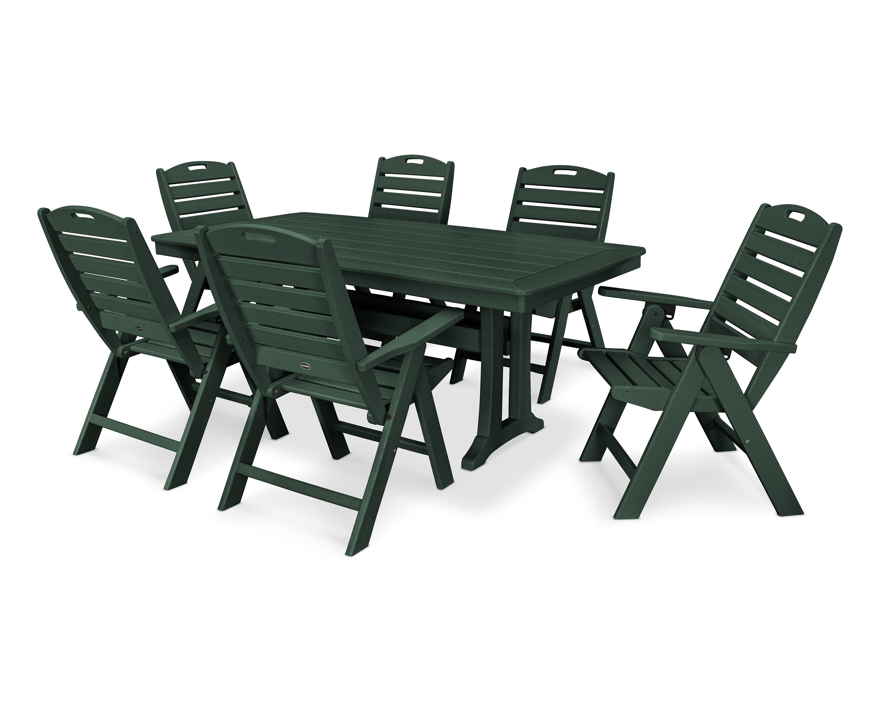 Nautical Folding Highback Chair 7-Piece Dining Set with Trestle Legs in Green
