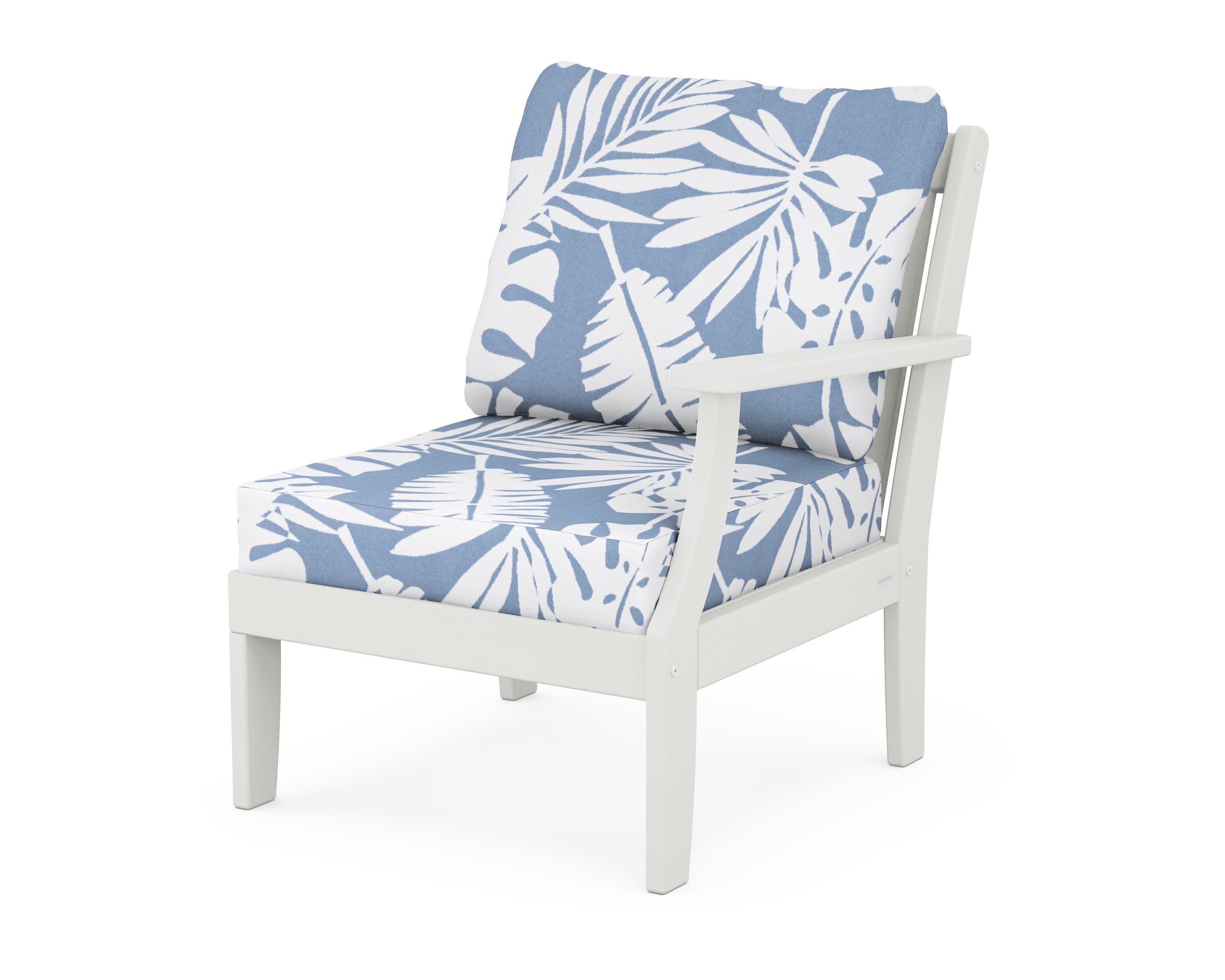 Braxton Modular Right Arm Chair in Vintage White / Leaf Sky Blue