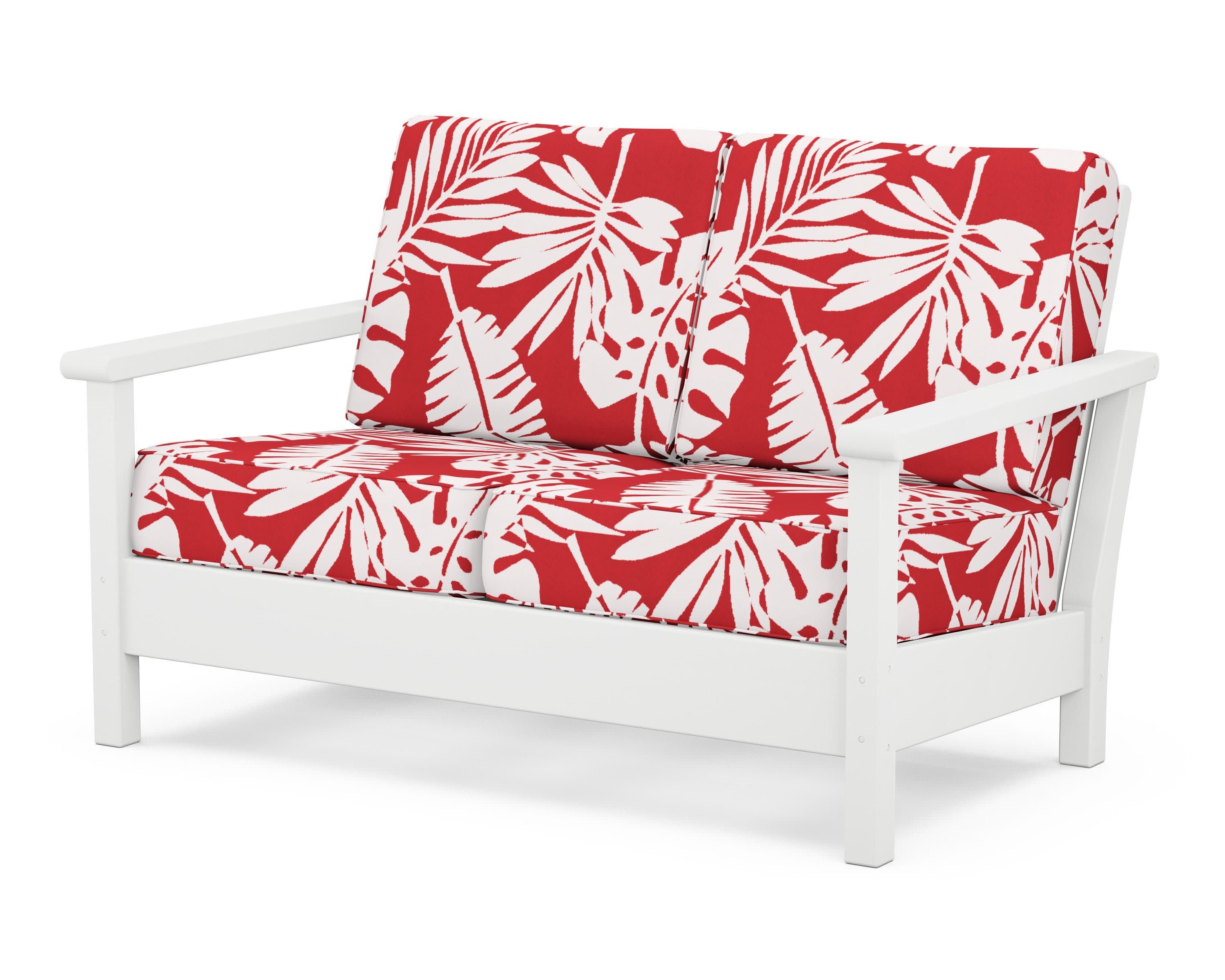 Harbour Deep Seating Loveseat in White / Leaf Crimson