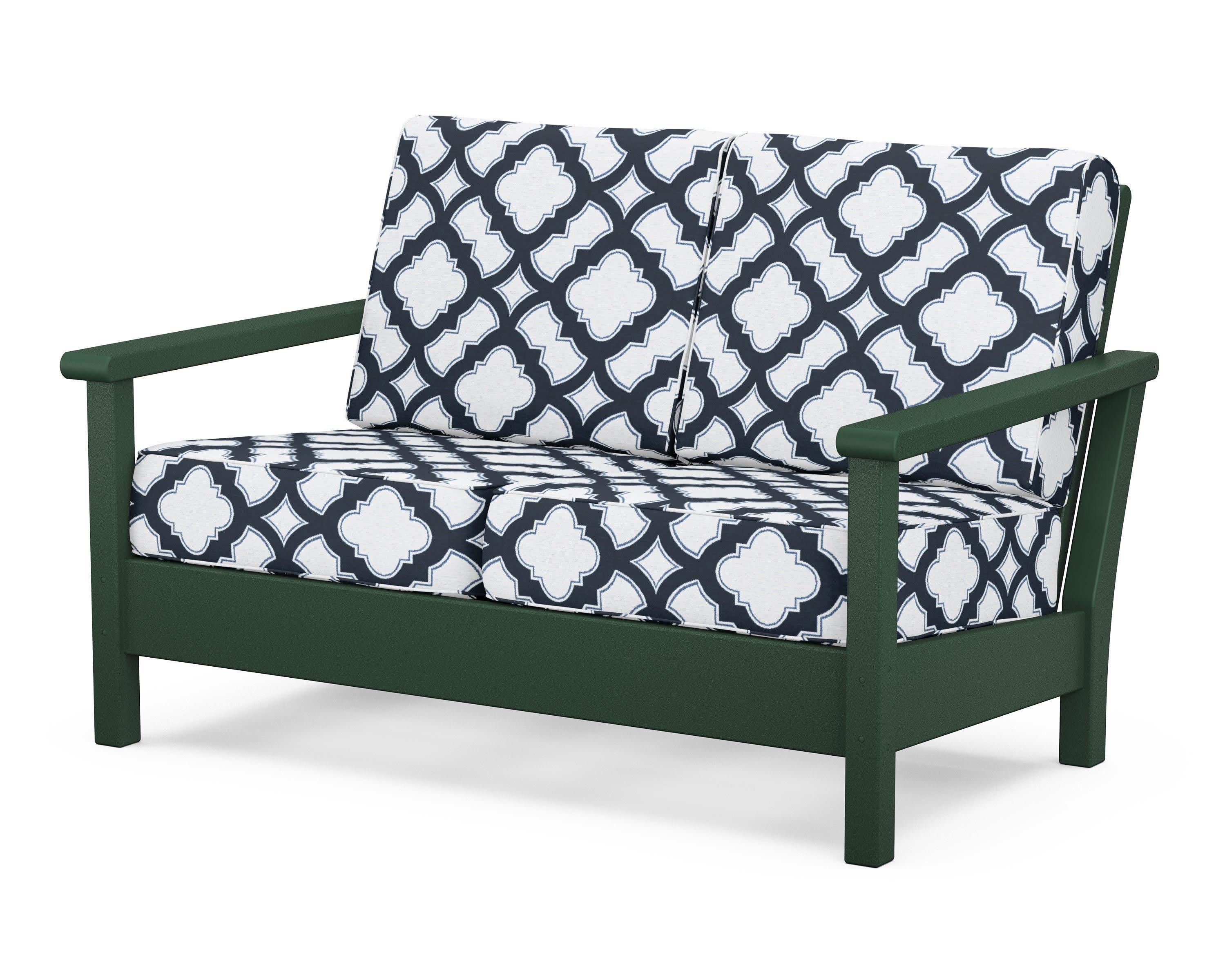 Harbour Deep Seating Loveseat in Green / Trellis Marine Indigo