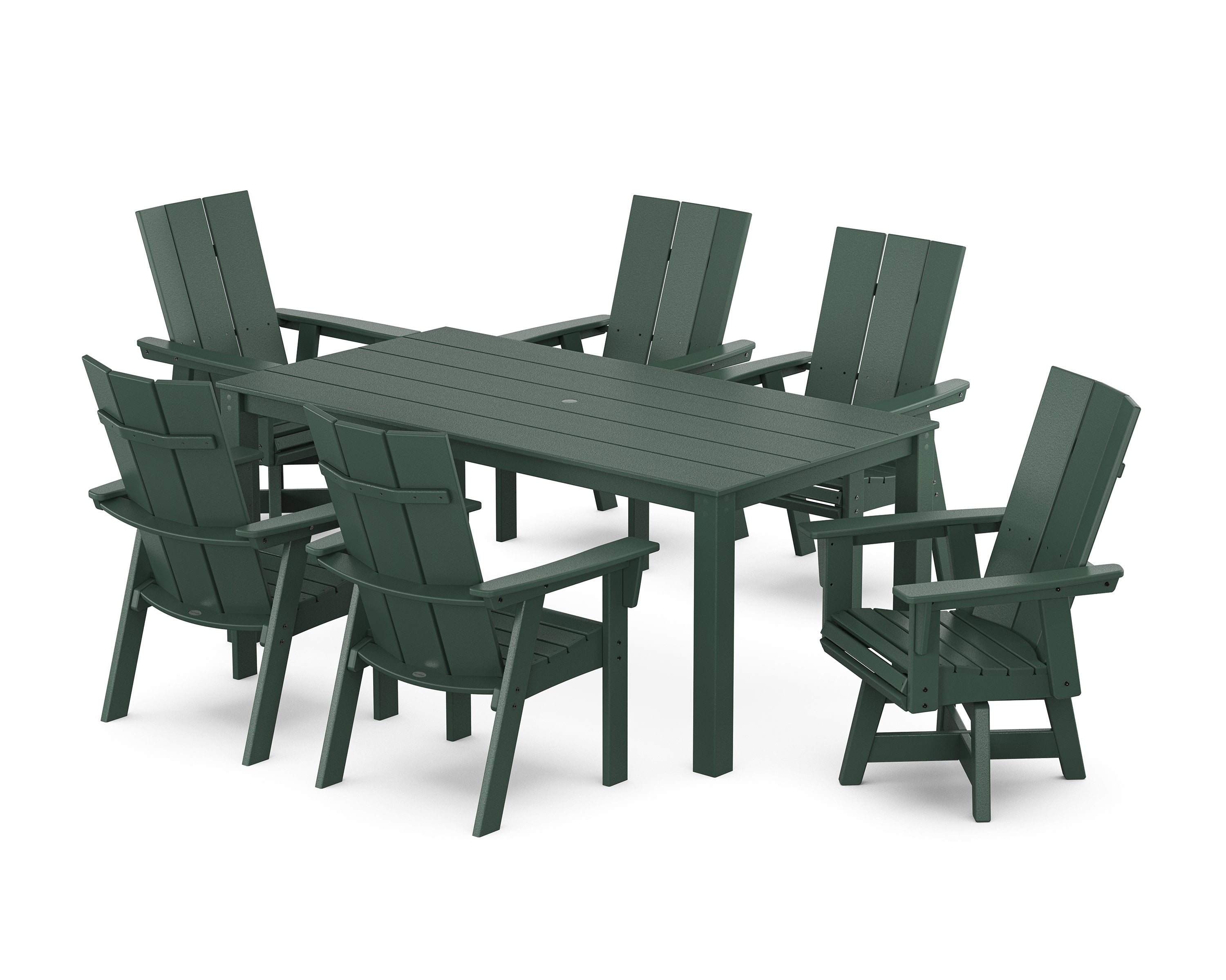 Modern Curveback Adirondack 7-Piece Parsons Swivel Dining Set in Green