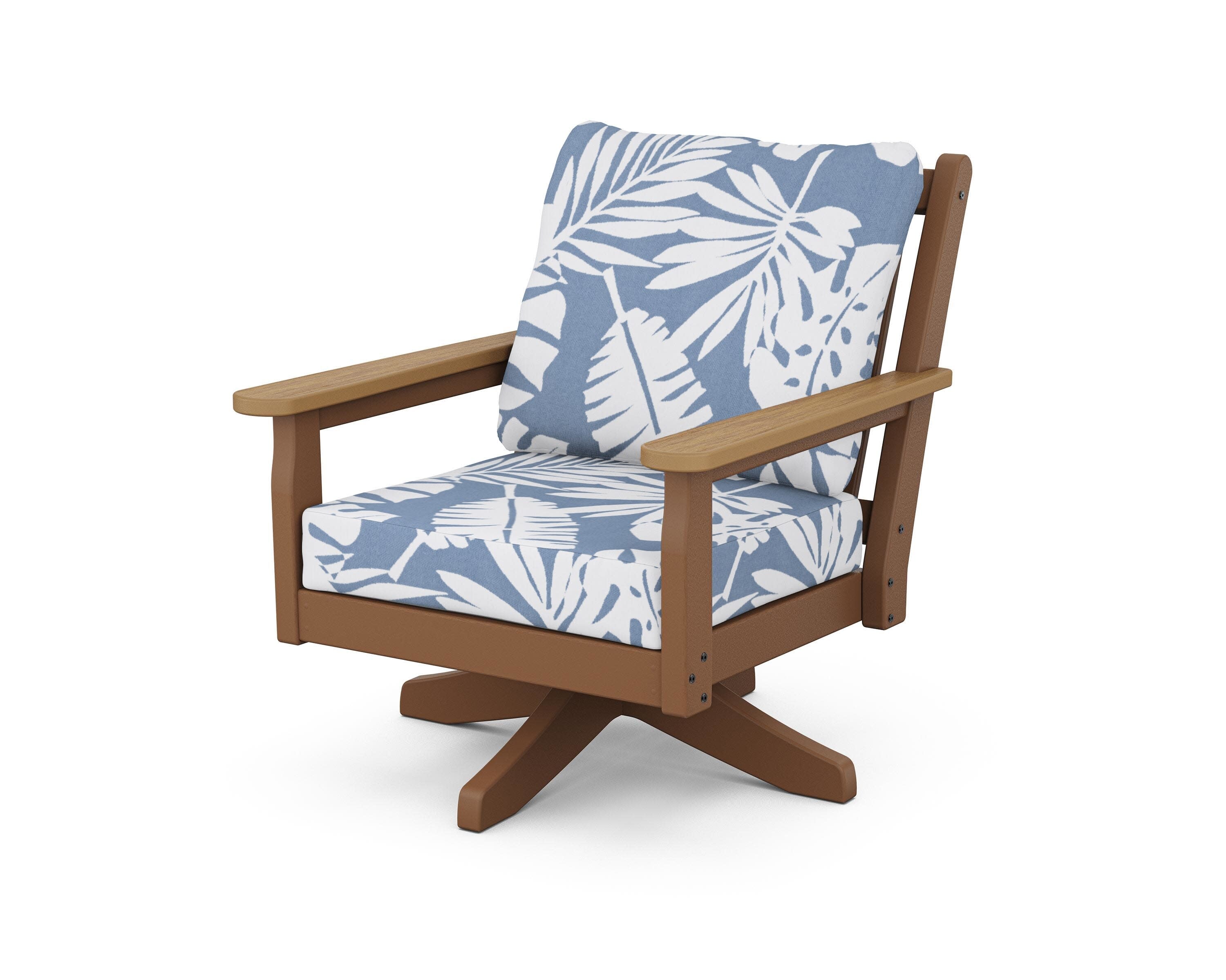 Chippendale Deep Seating Swivel Chair in Teak / Natural / Leaf Sky Blue