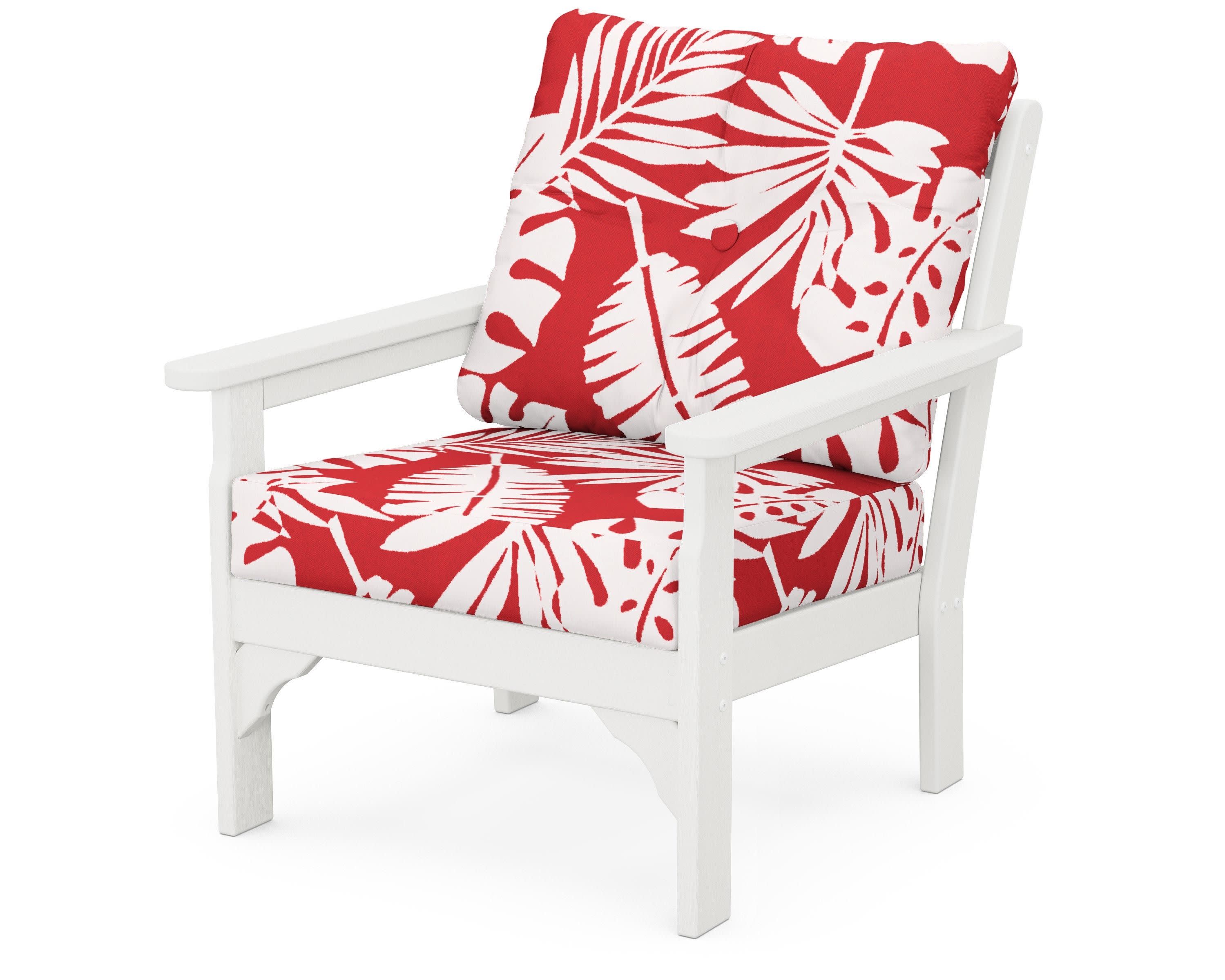 Vineyard Deep Seating Chair in Vintage White / Leaf Crimson