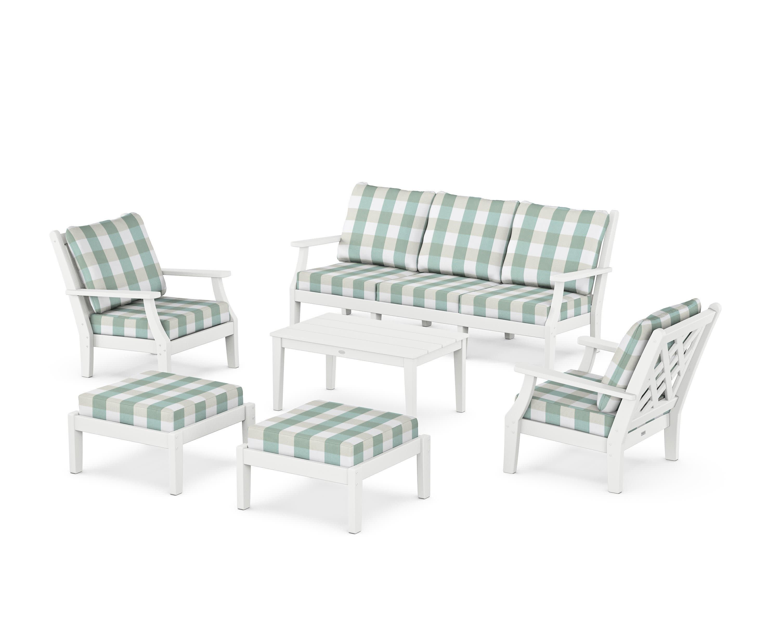 Wovendale 6-Piece Lounge Sofa Set in White / Buffalo Plaid Glacier Spa