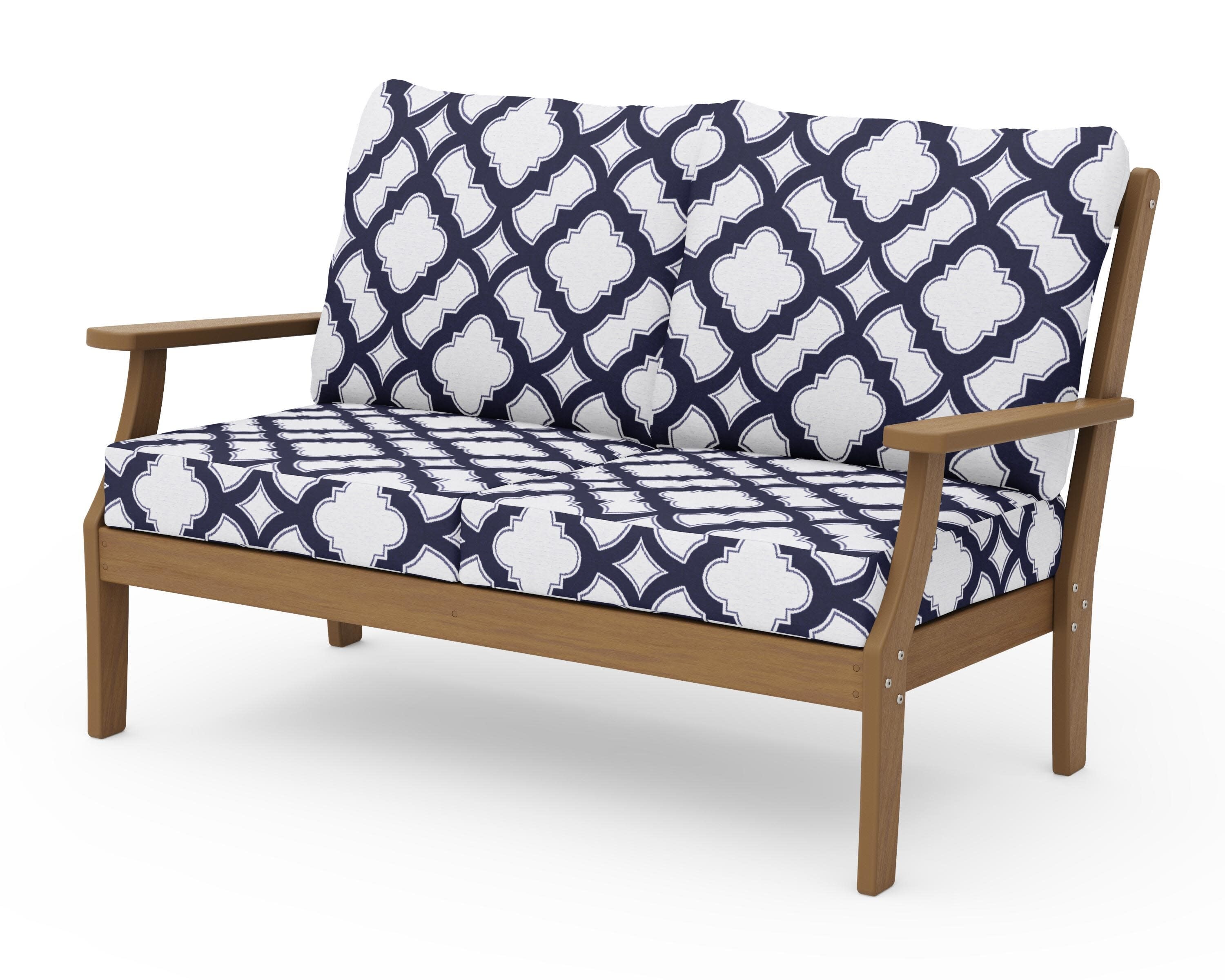 Braxton Deep Seating Loveseat in Natural / Trellis Navy