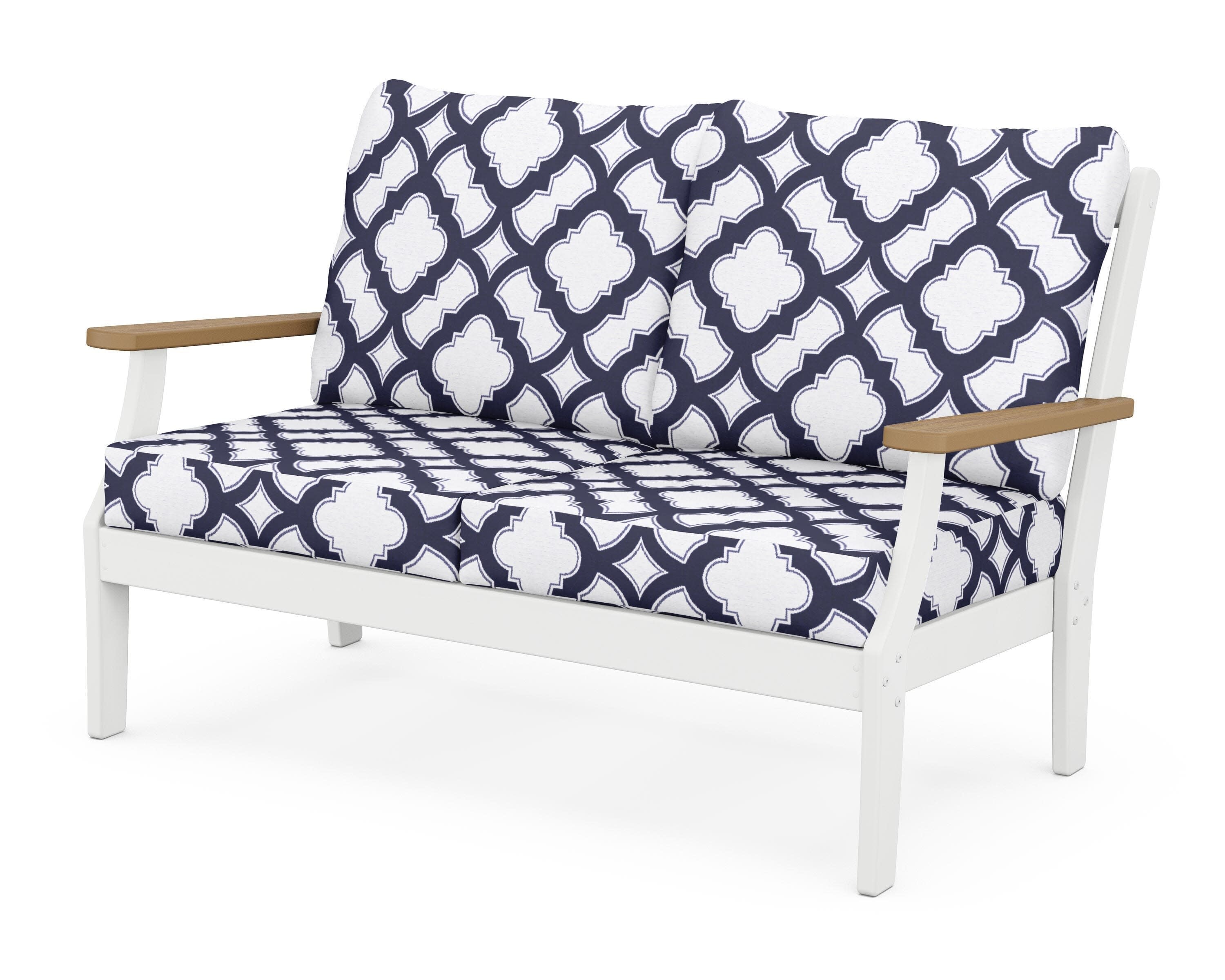 Braxton Deep Seating Loveseat in White / Natural / Trellis Navy