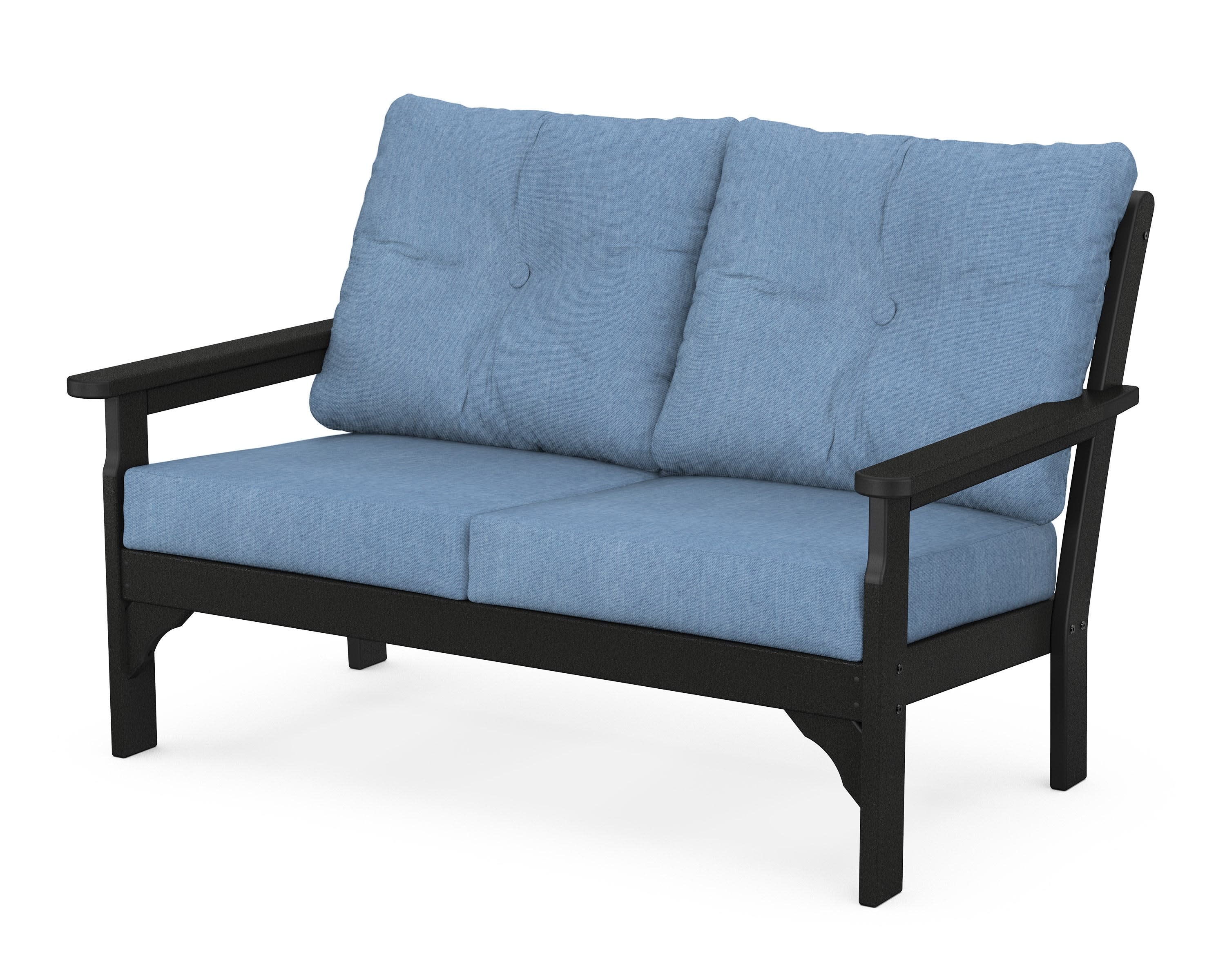 Vineyard Deep Seating Loveseat in Black / Sky Blue