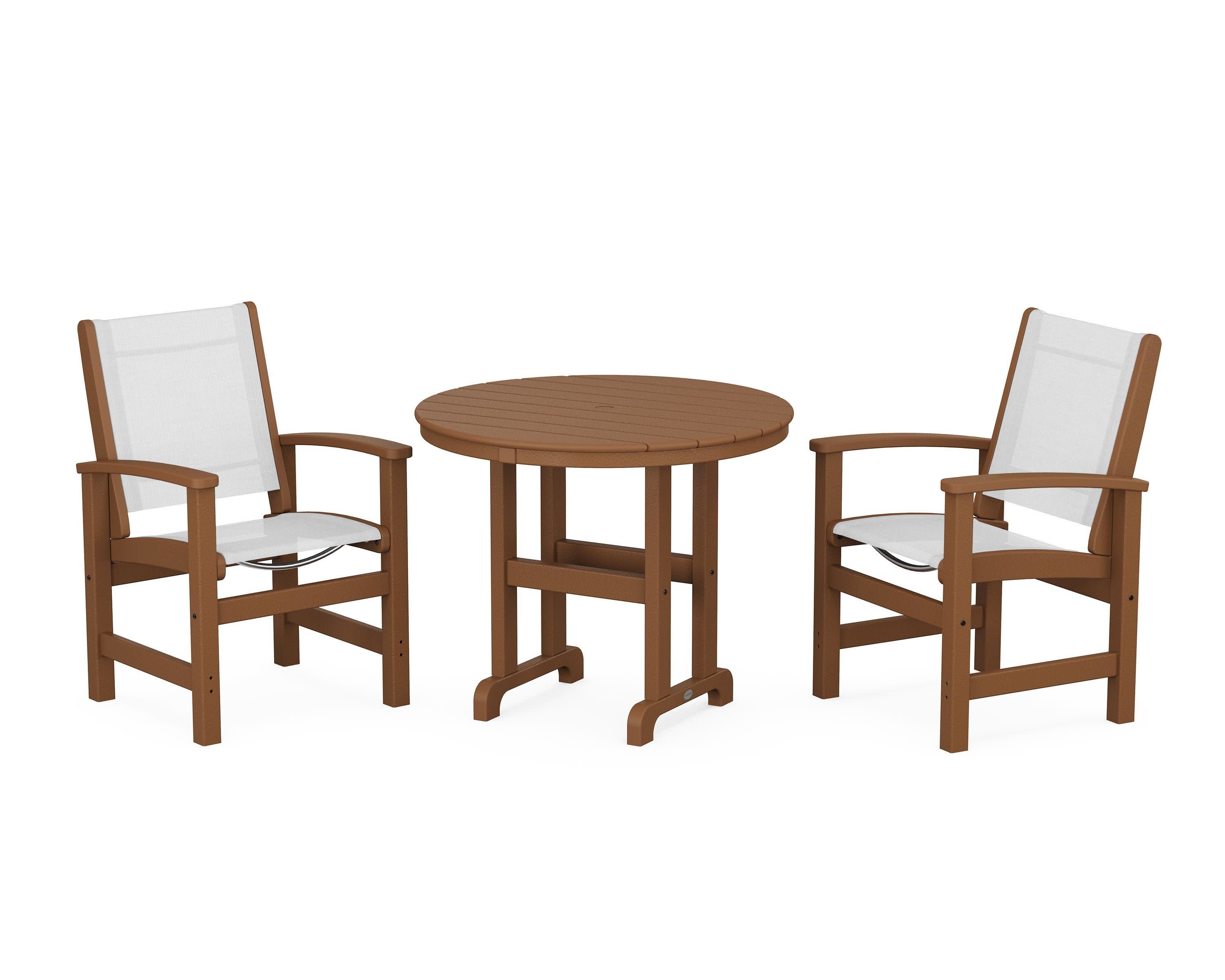 Coastal 3-Piece Round Dining Set in Teak / White Sling