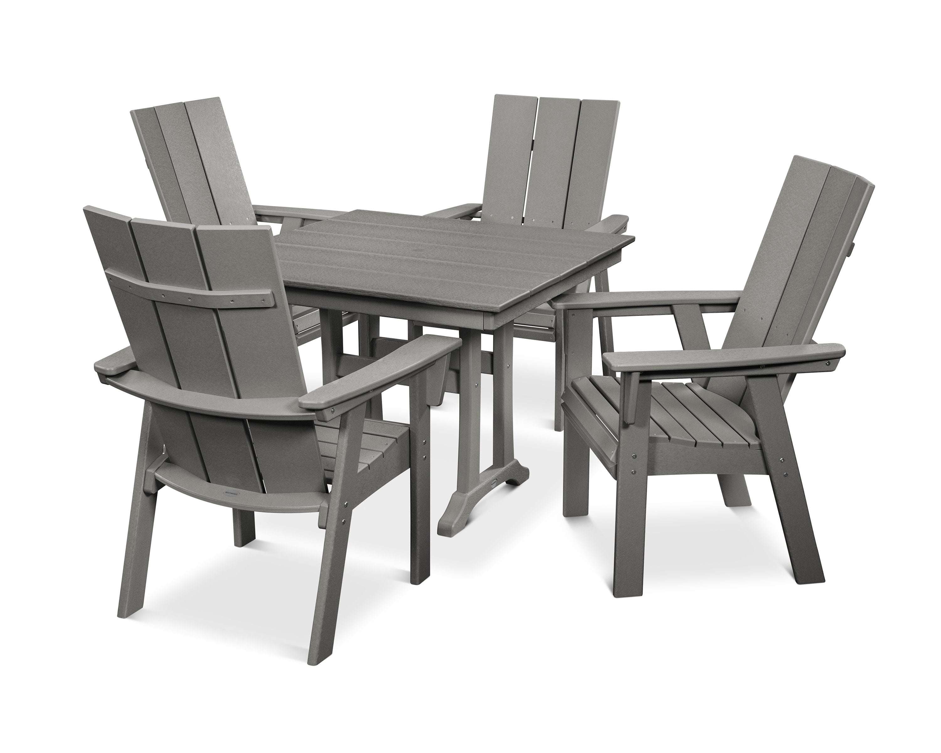 Modern Curveback Adirondack 5-Piece Farmhouse Trestle Dining Set in Slate Grey