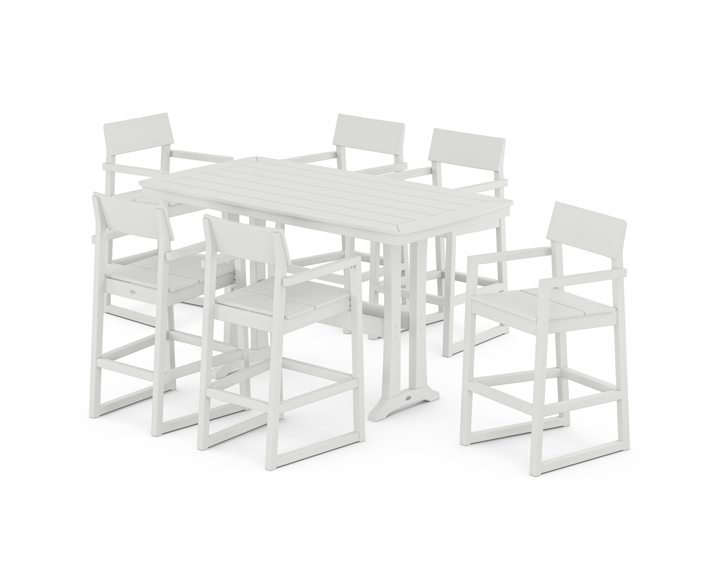 EDGE Arm Chair 7-Piece Bar Set with Trestle Legs in White