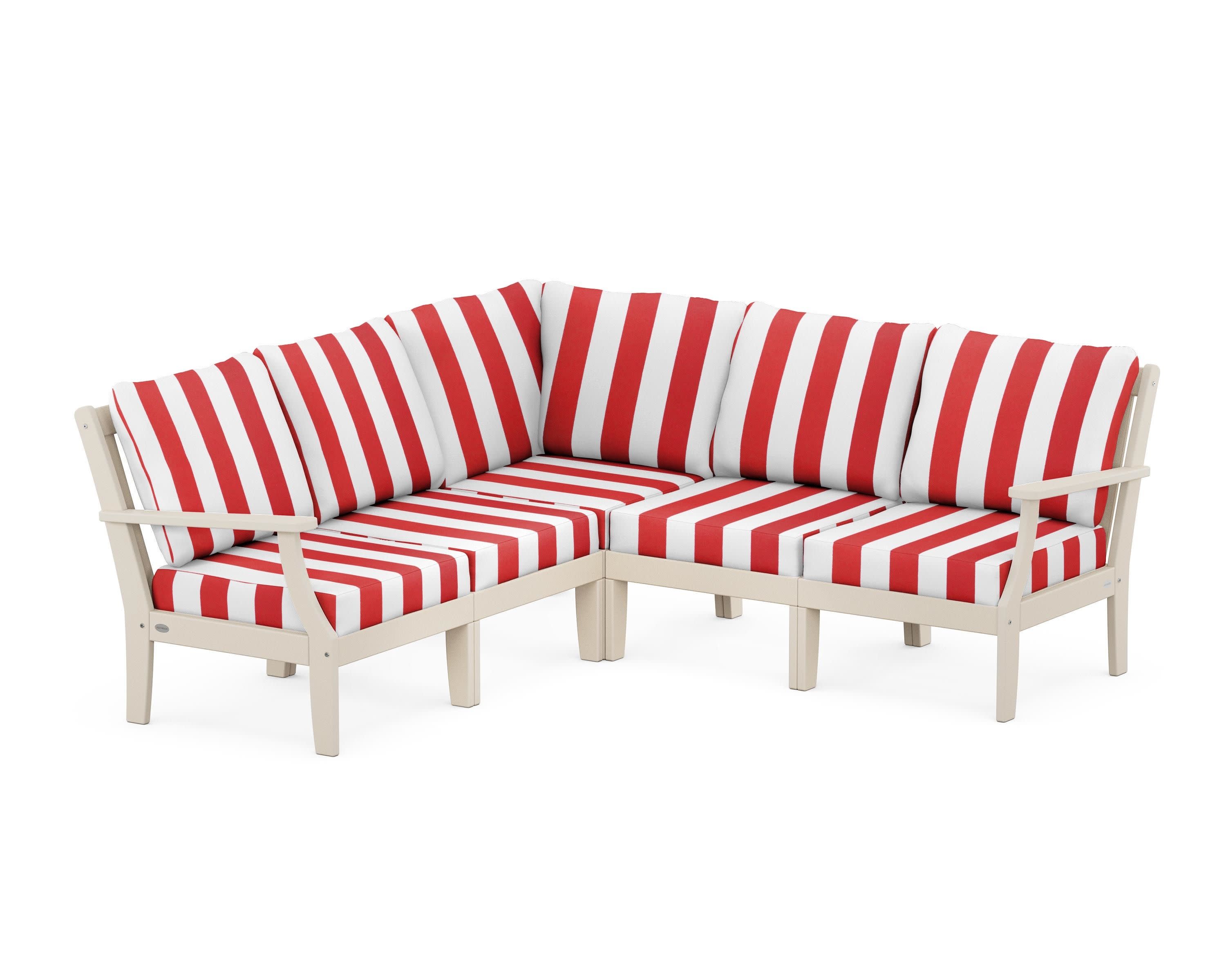 Braxton Modular 5-Piece Deep Seating Set in Sand / Cabana Stripe Crimson