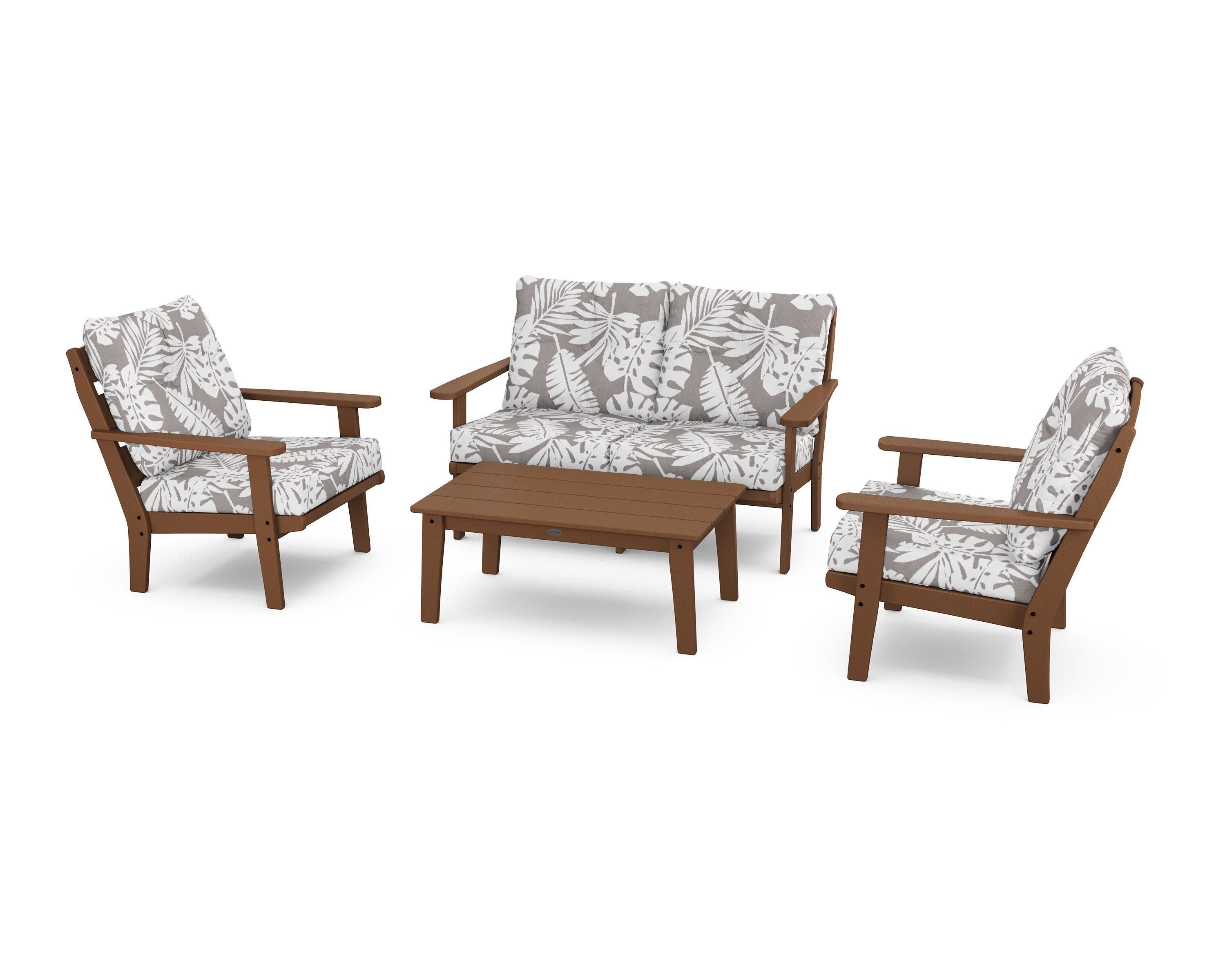 Lakeside 4-Piece Deep Seating Set in Teak / Leaf Grey Mist