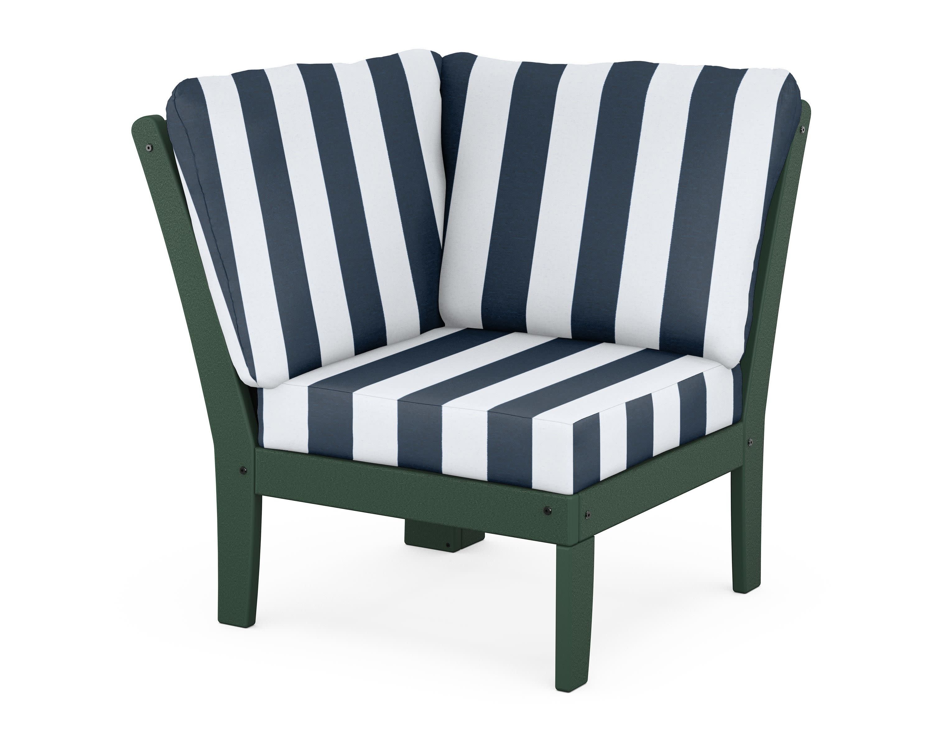Braxton Modular Corner Chair in Green / Cabana Stripe Marine Indigo