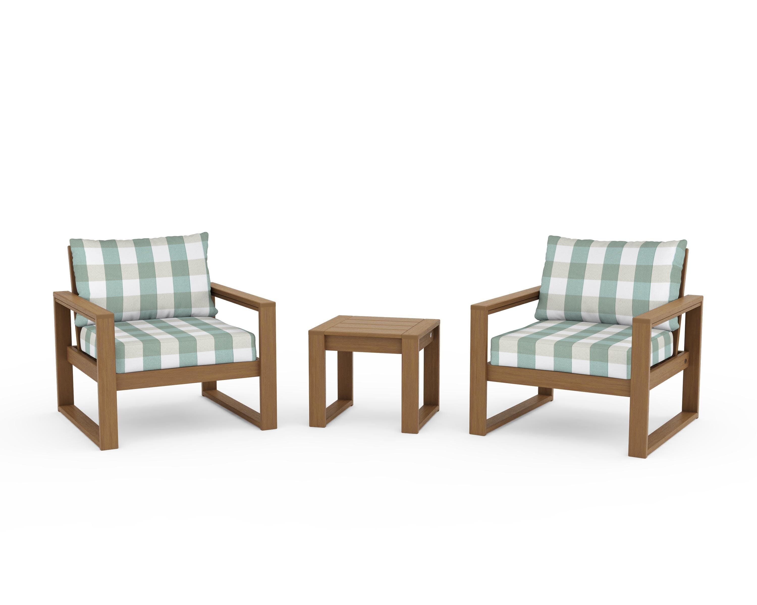 EDGE Sectional 3-Piece Deep Seating Set in Natural / Buffalo Plaid Glacier Spa