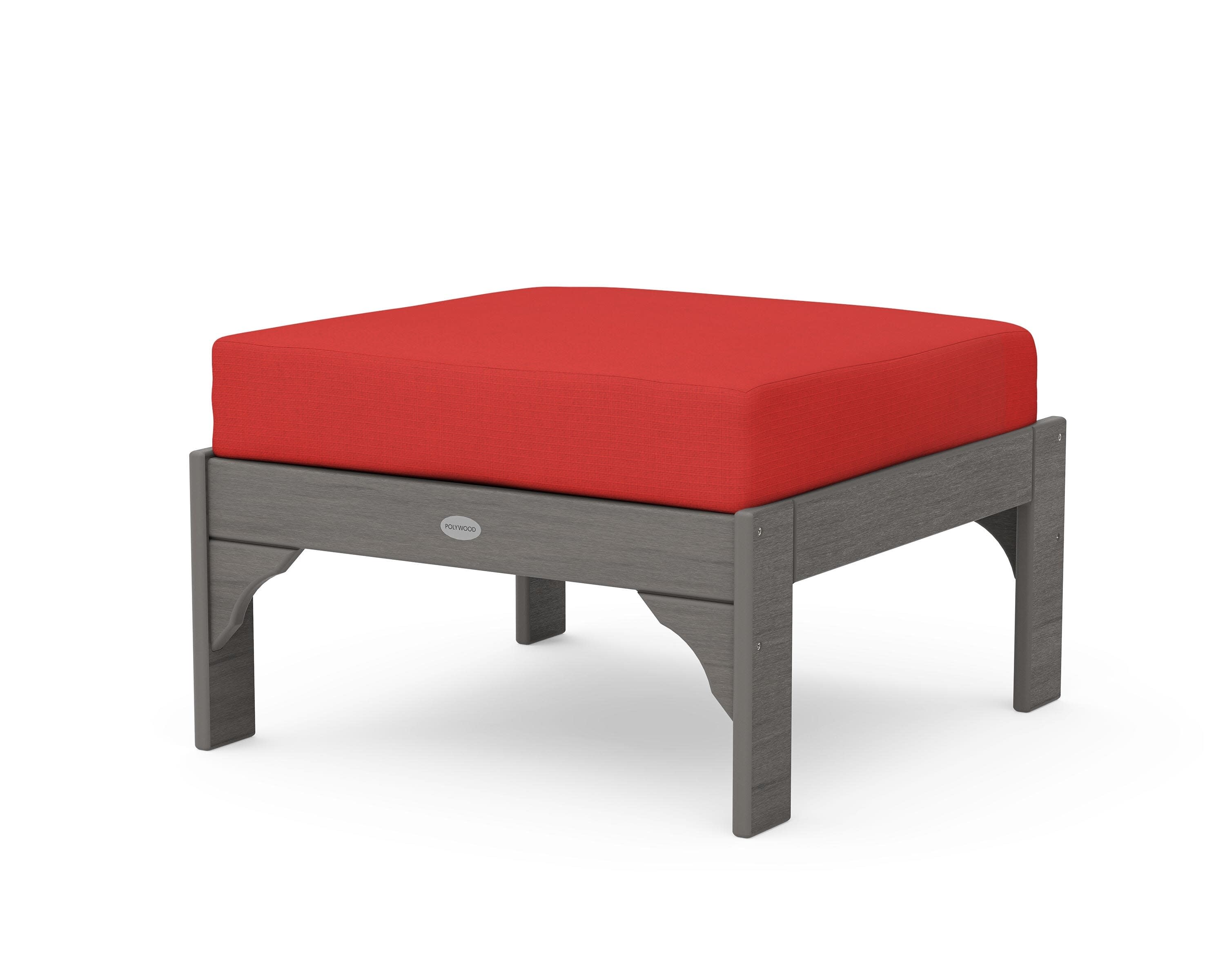 Vineyard Deep Seating Ottoman in Driftwood / Crimson Linen