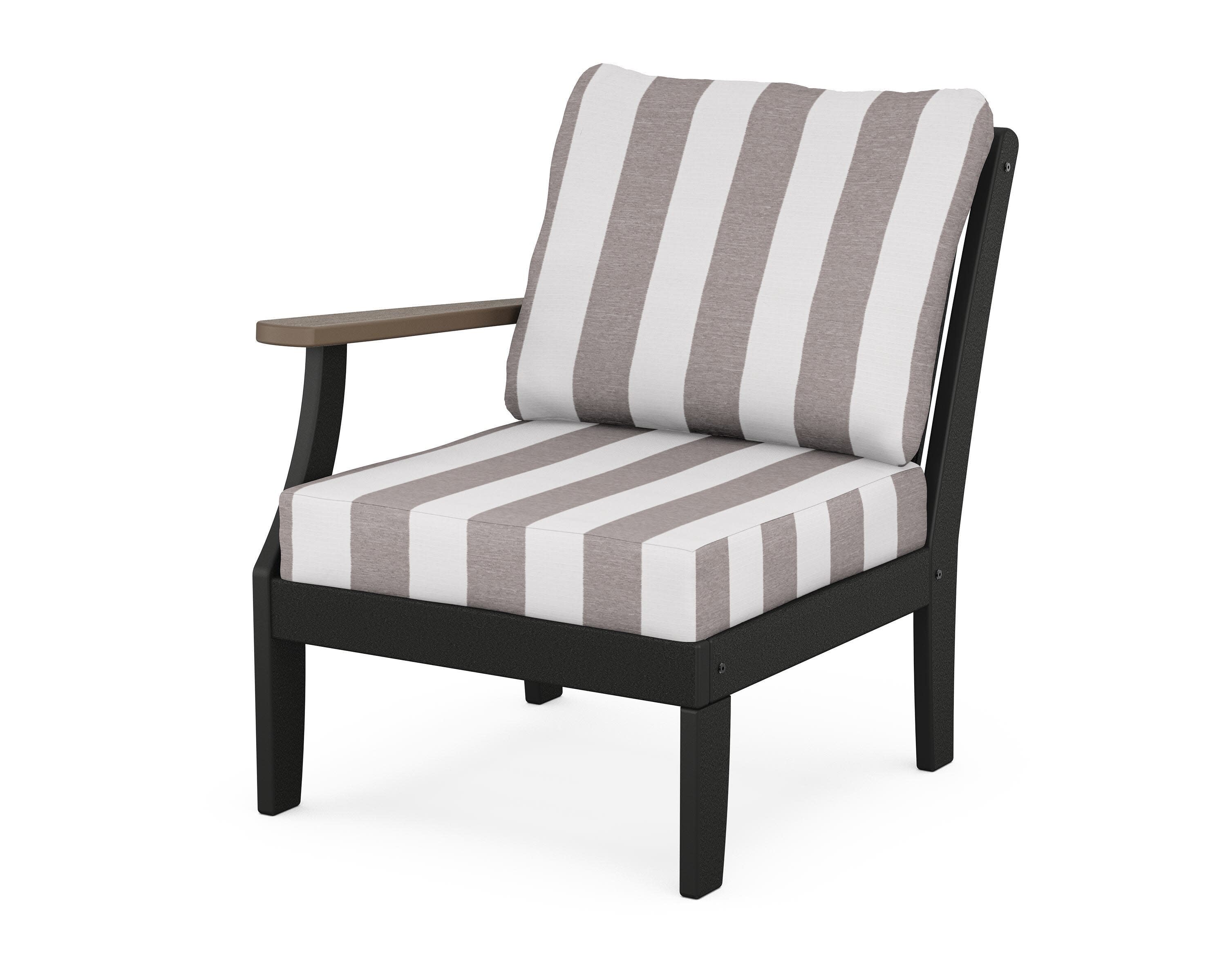 Braxton Modular Left Arm Chair in Black / Kona / Cabana Stripe Grey Mist
