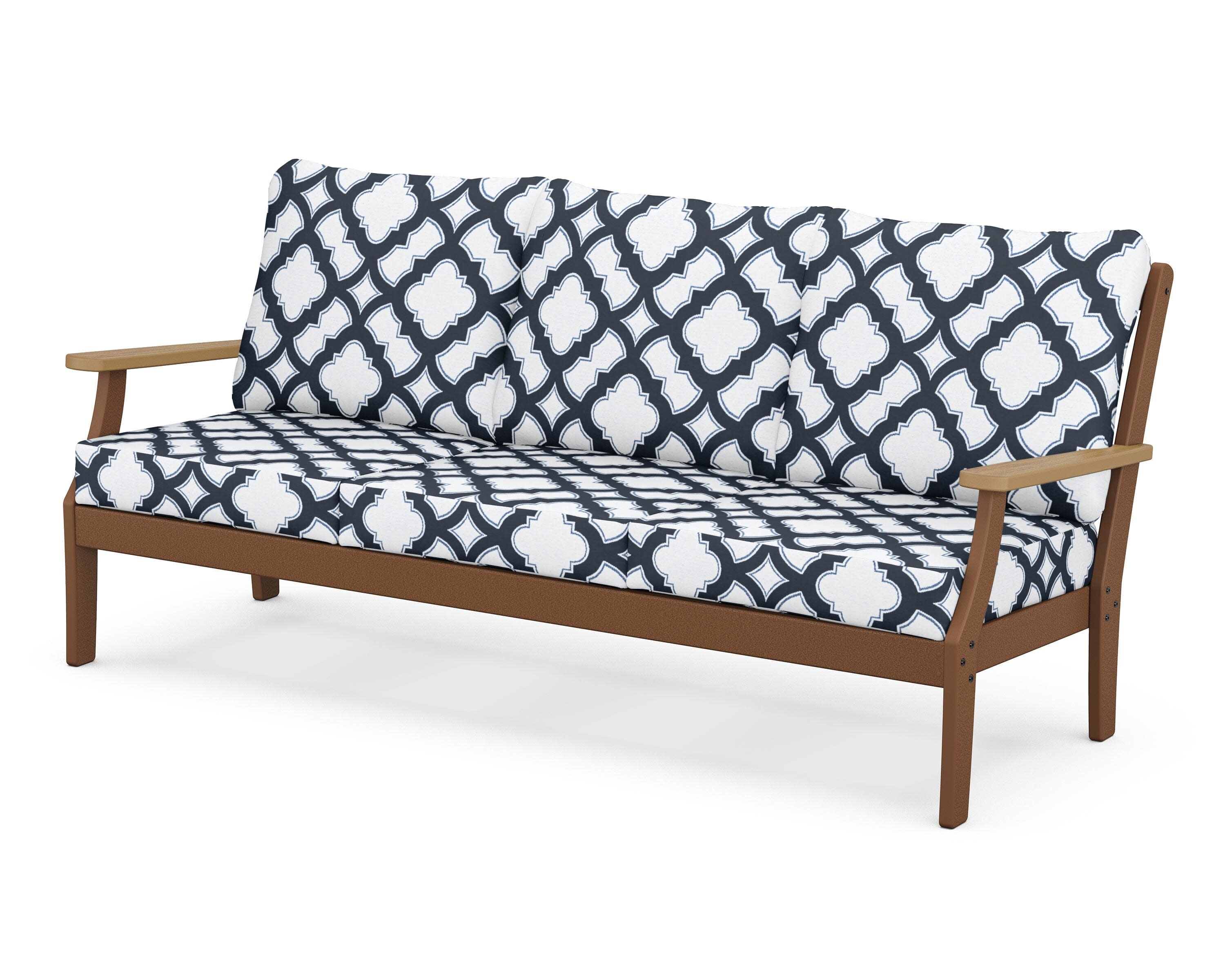 Braxton Deep Seating Sofa in Teak / Natural / Trellis Marine Indigo