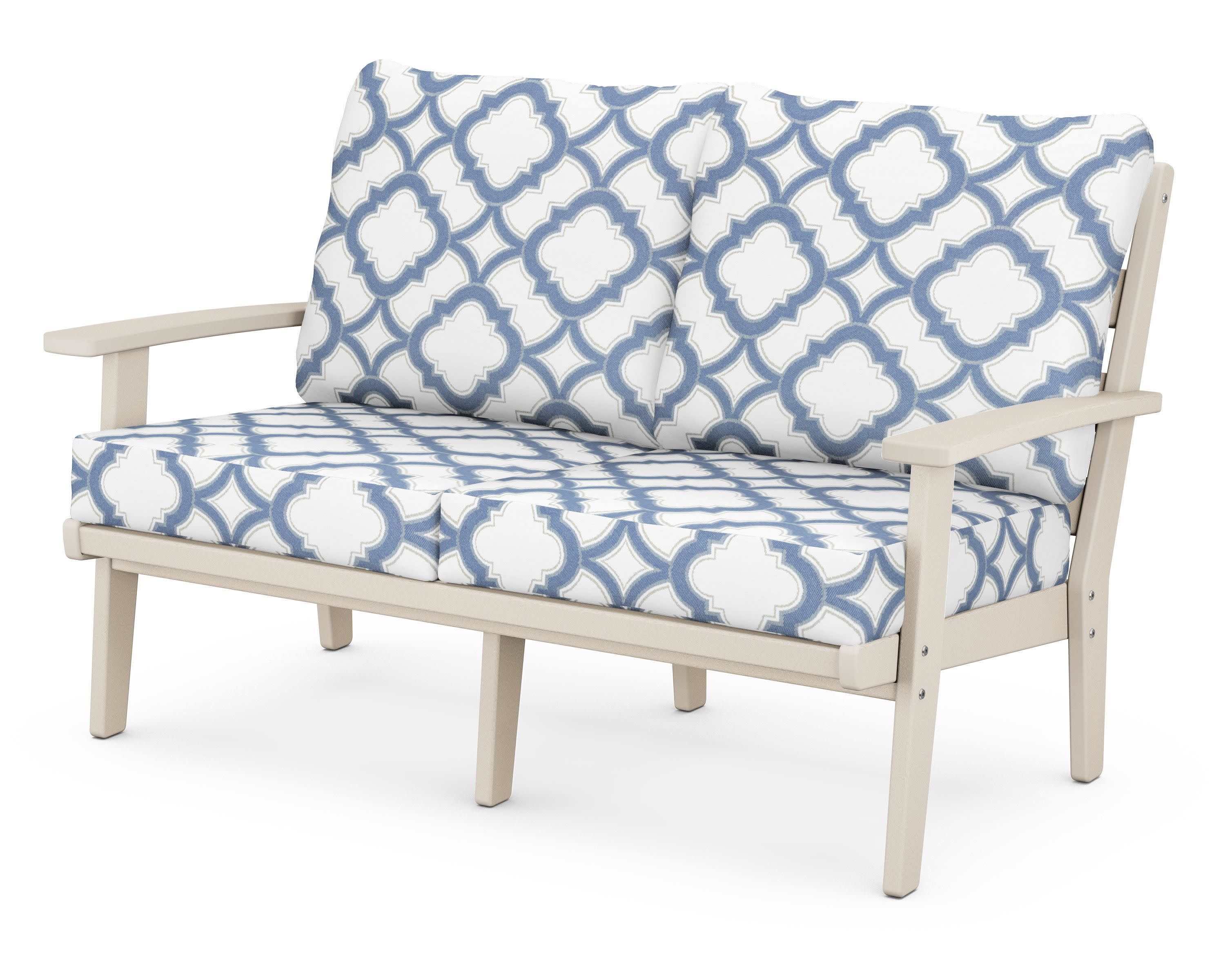 Grant Park Deep Seating Loveseat in Sand / Trellis Sky Blue