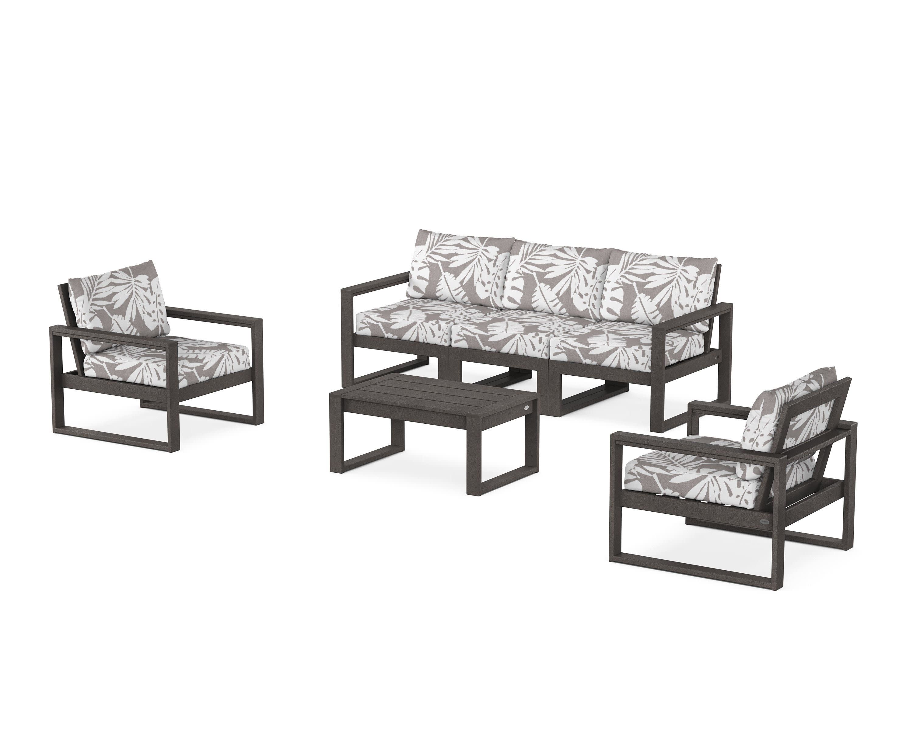 EDGE Sectional 4-Piece Deep Seating Set with Sofa in Vintage Coffee / Leaf Grey Mist