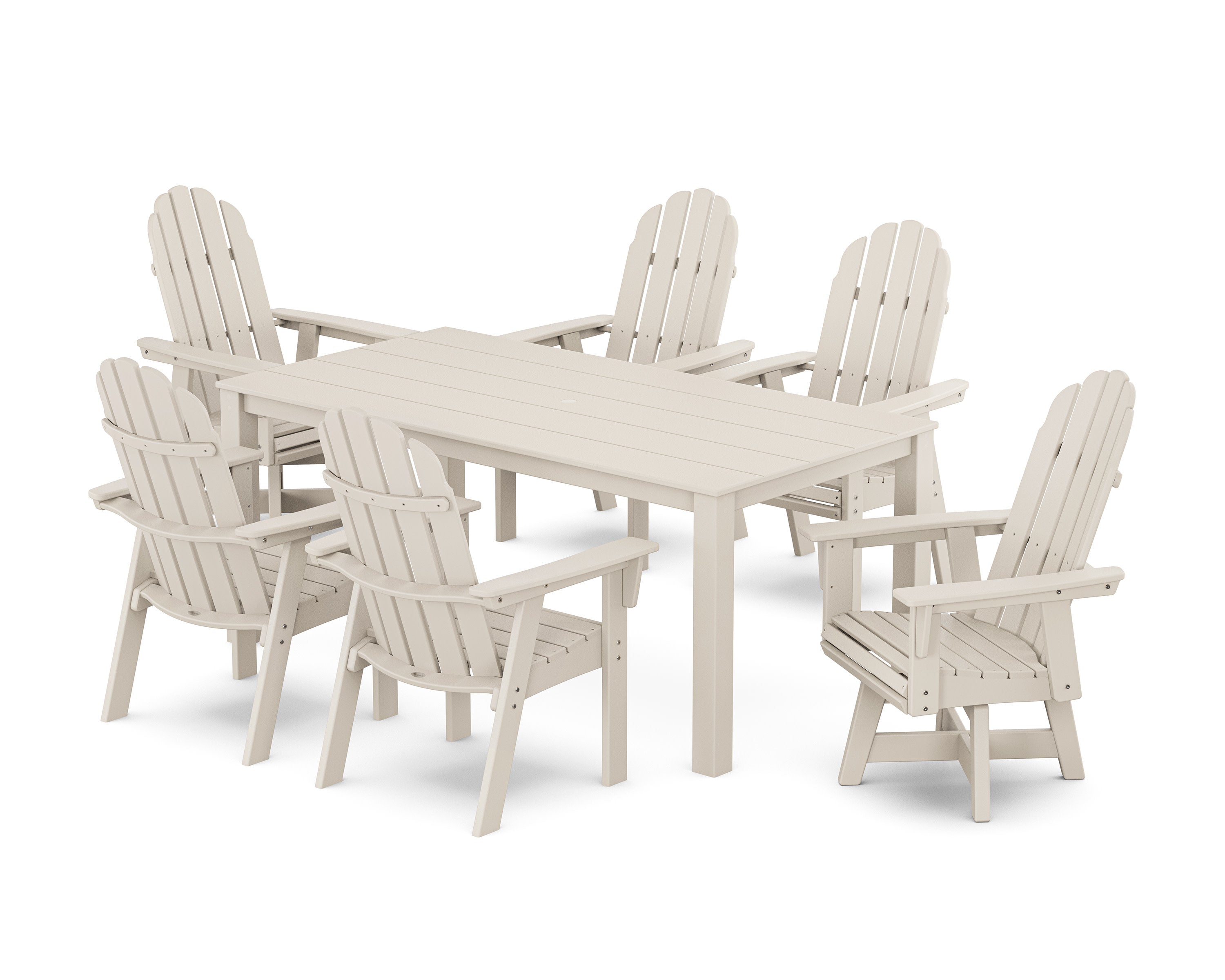 Vineyard Curveback Adirondack 7-Piece Parsons Swivel Dining Set in Sand