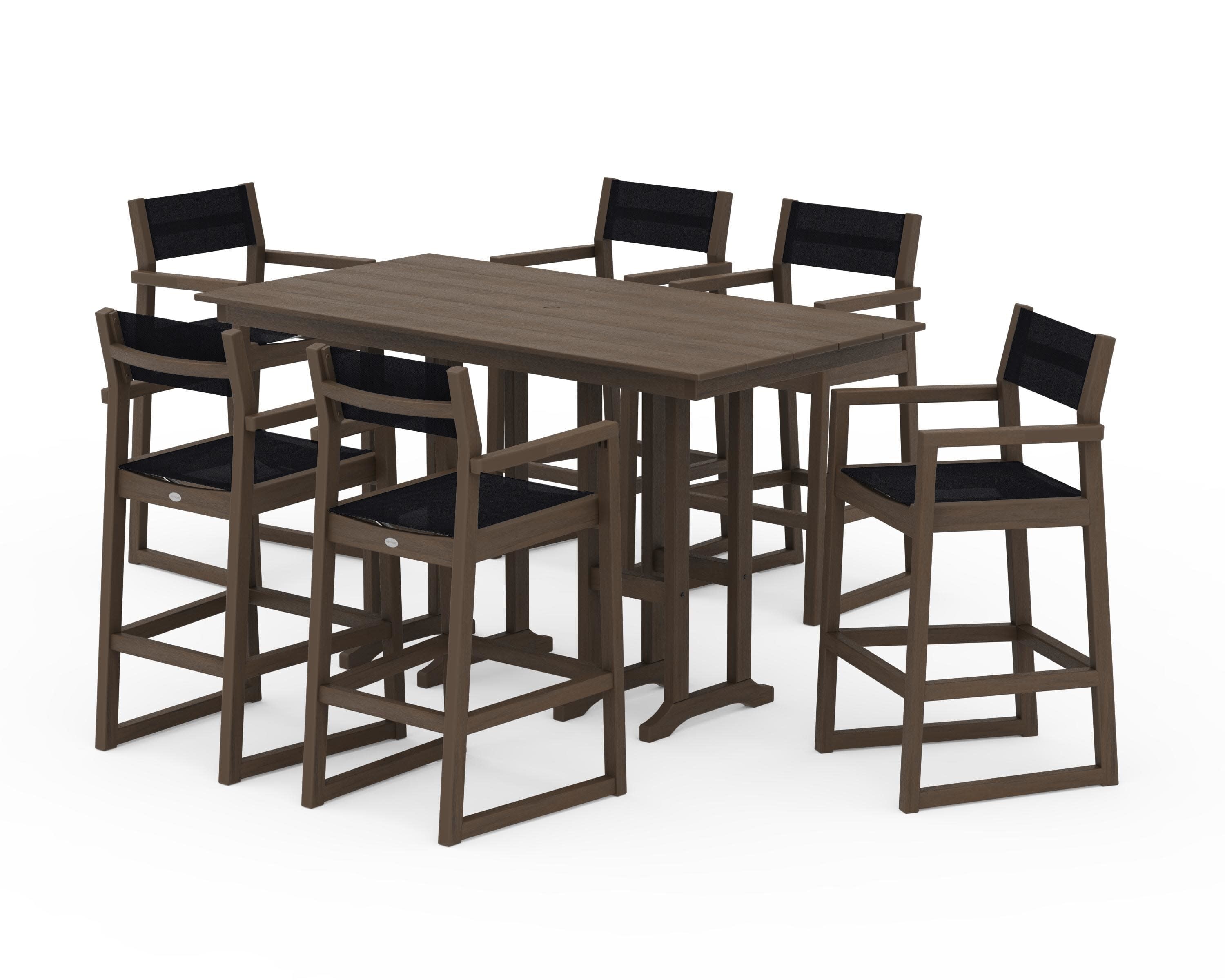 EDGE Sling Arm Chair 7-Piece Farmhouse Bar Set in Kona / Black Sling