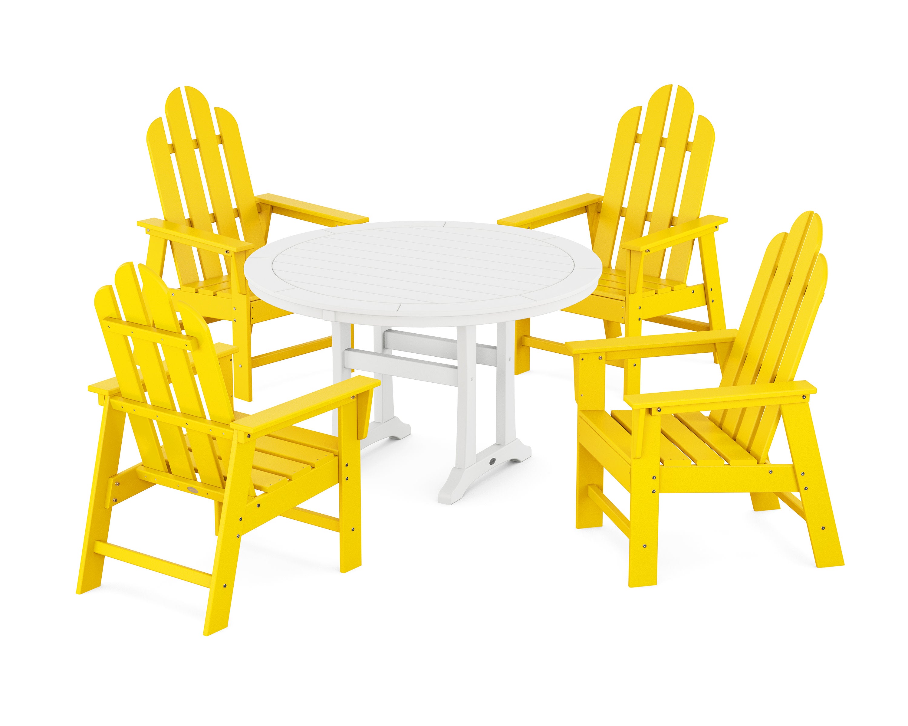 Long Island 5-Piece Round Dining Set with Trestle Legs in Lemon / White