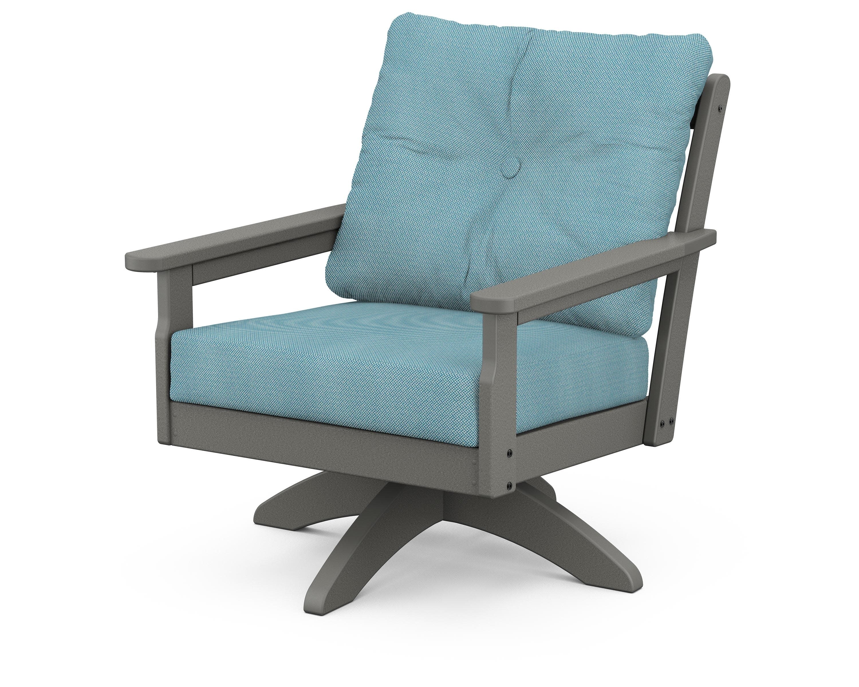 Vineyard Deep Seating Swivel Chair in Slate Grey / Lattice Sky Blue