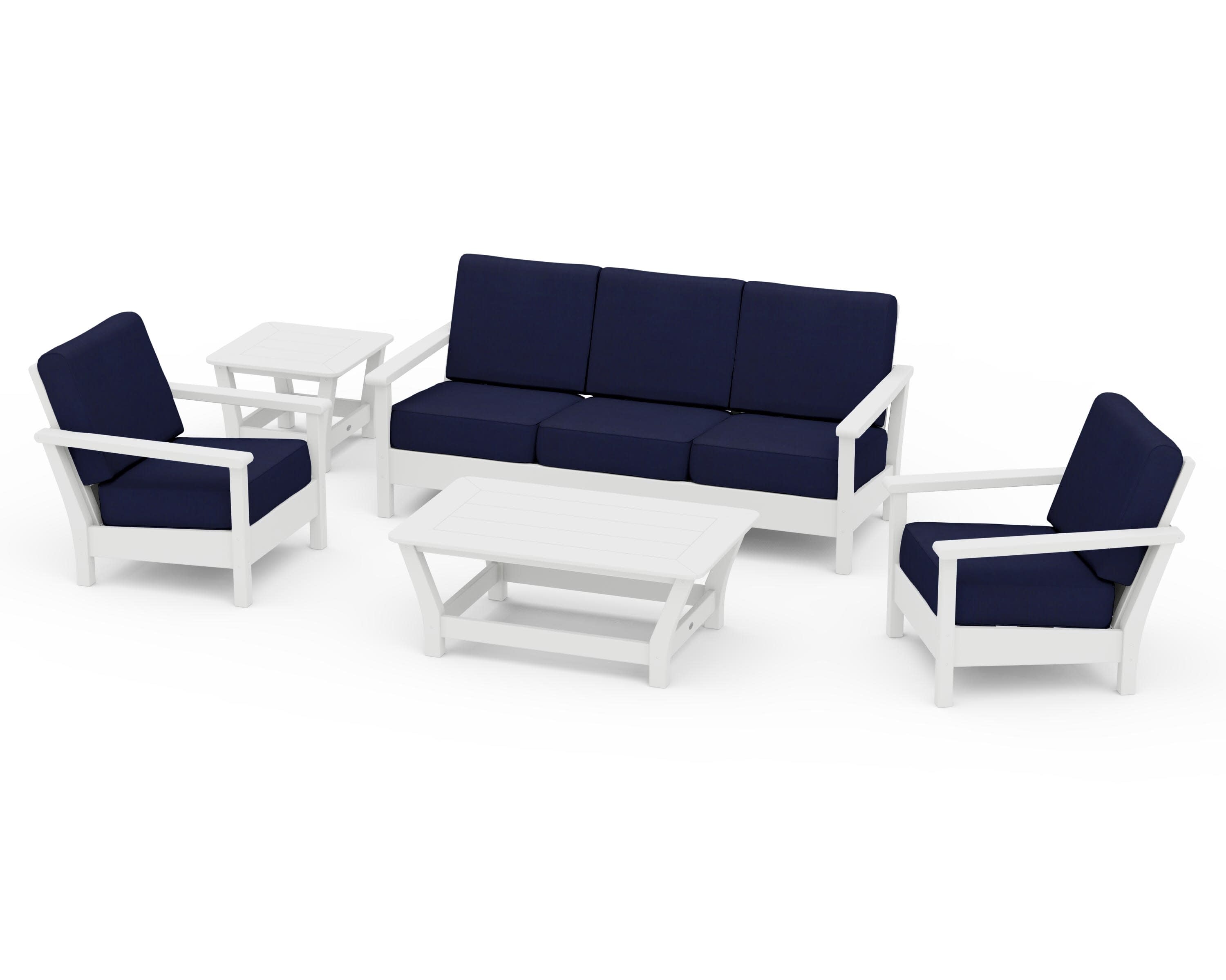 Harbour 5-Piece Deep Seating Set in White / Navy