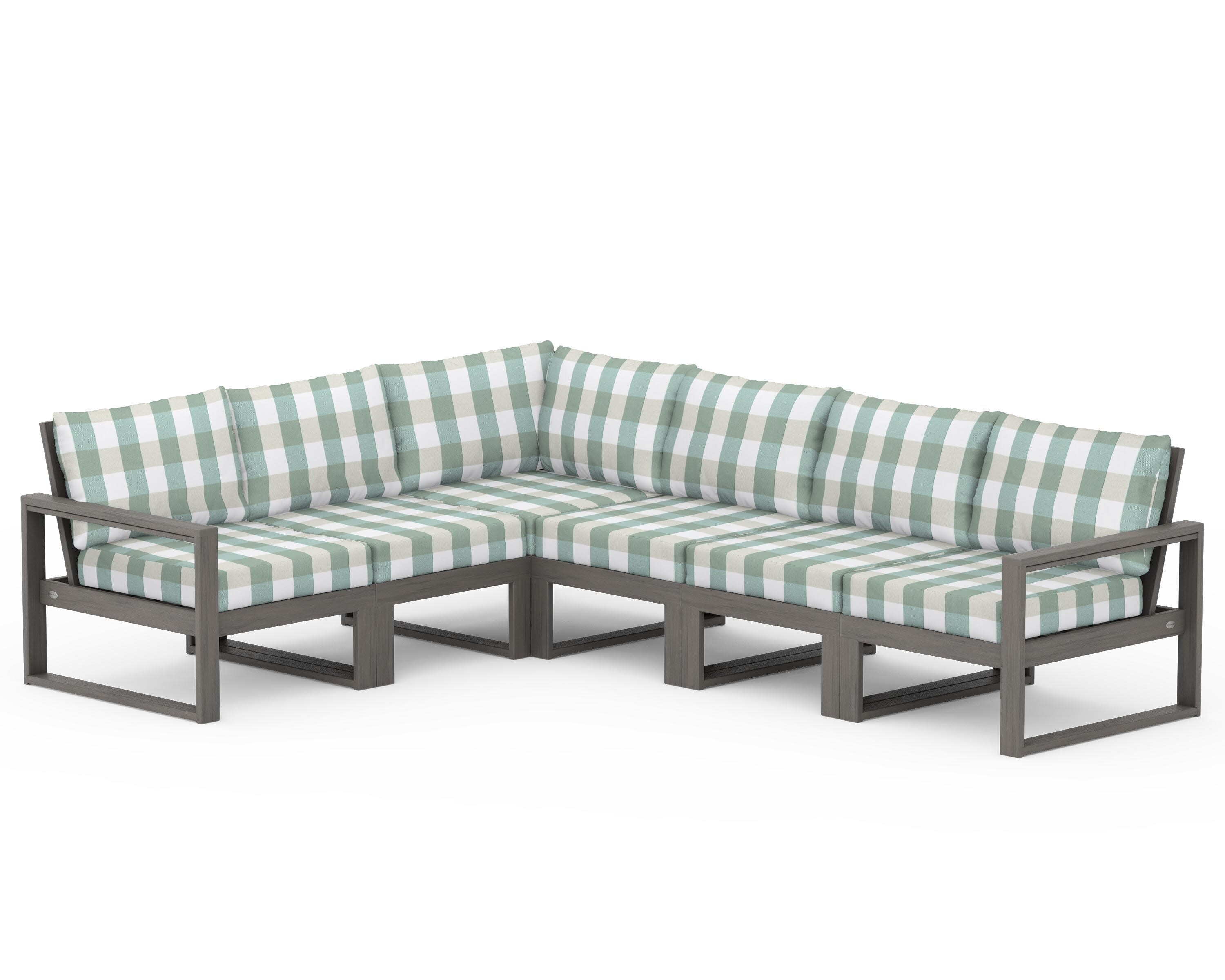 EDGE 6-Piece Modular Deep Seating Set in Driftwood / Buffalo Plaid Glacier Spa