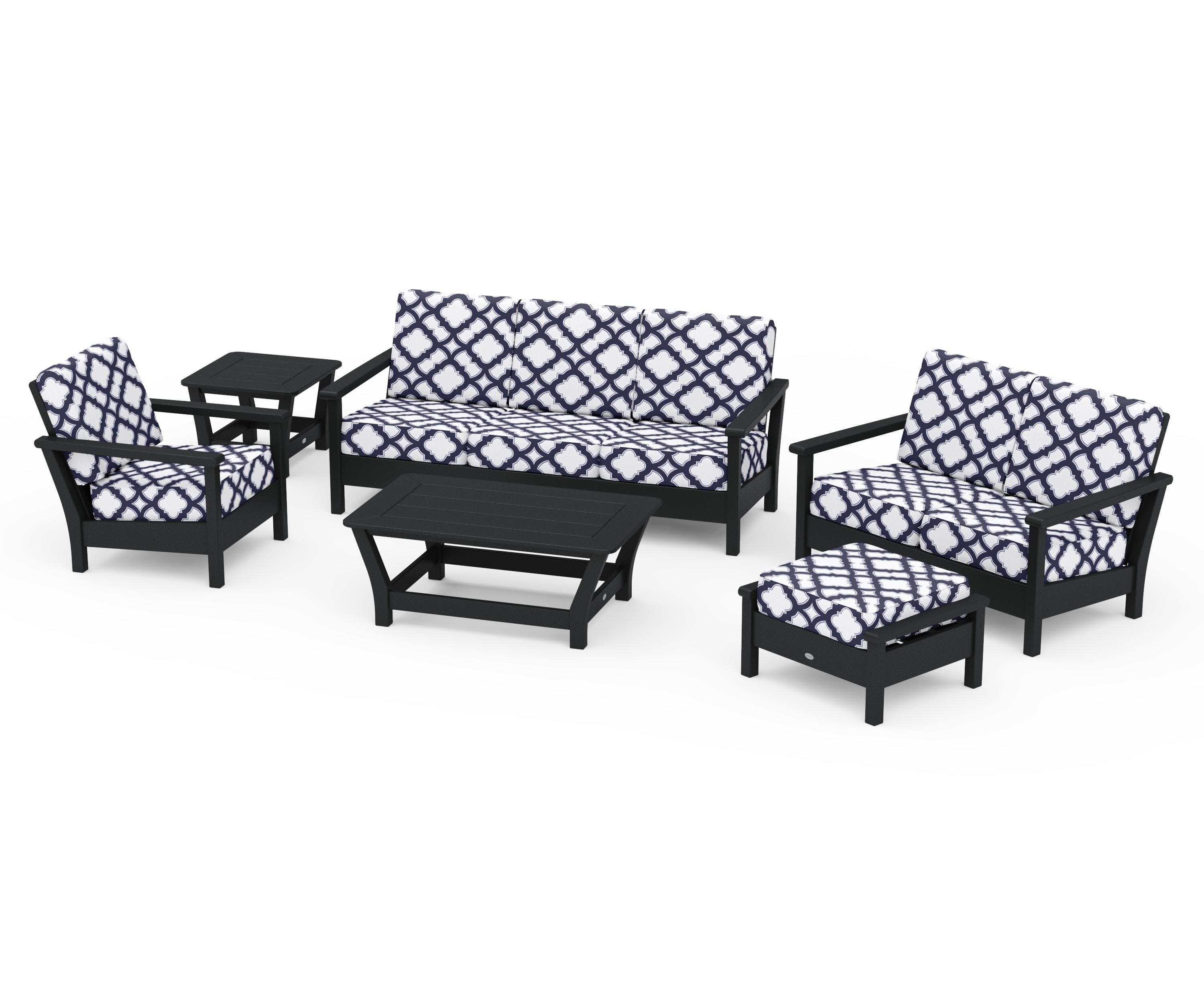 Harbour 6-Piece Outdoor Living Set in Black / Trellis Navy