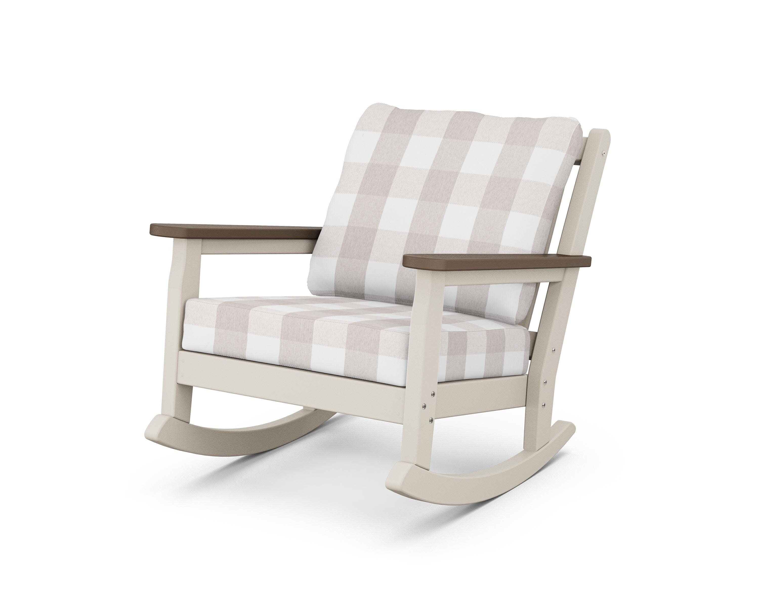 Chippendale Deep Seating Rocking Chair in Sand / Kona / Buffalo Plaid Dune Burlap